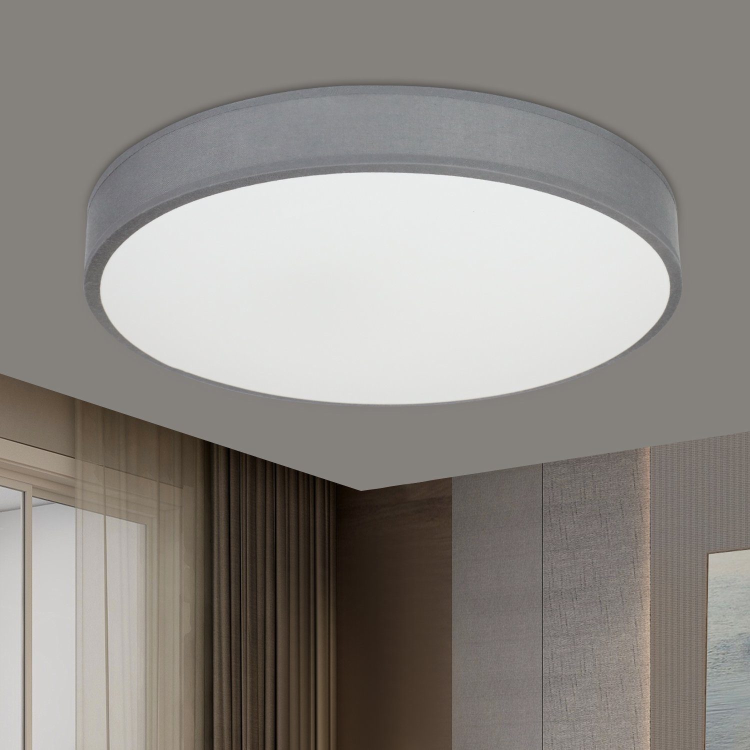 LED Deckenleuchte Stoff Deckenlampe Rund 30CM 12W, Schlafzimmer Nettlife flimmerfreien, Grau fest integriert, Modern Schirm Wohnzimmer für