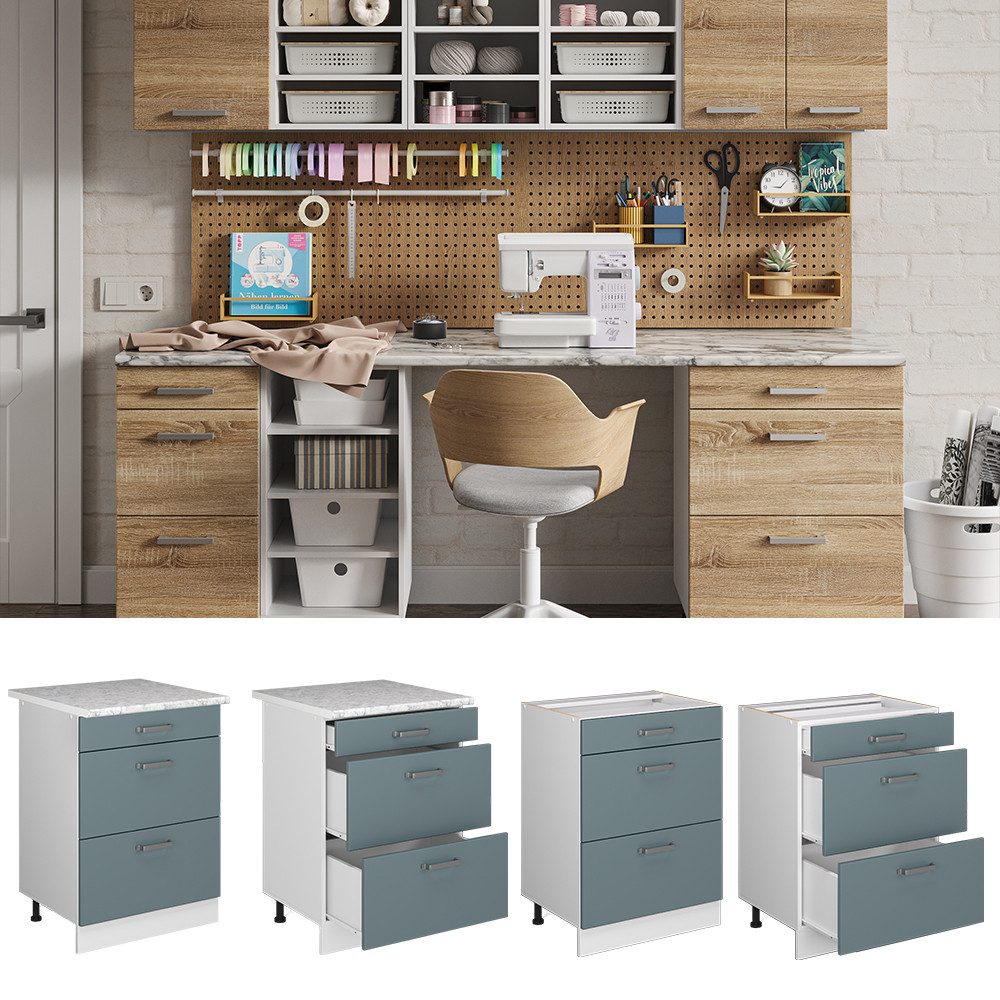 Vicco Schranksystem R-Line, Blau-Grau/Weiß, 60 cm günstig online kaufen