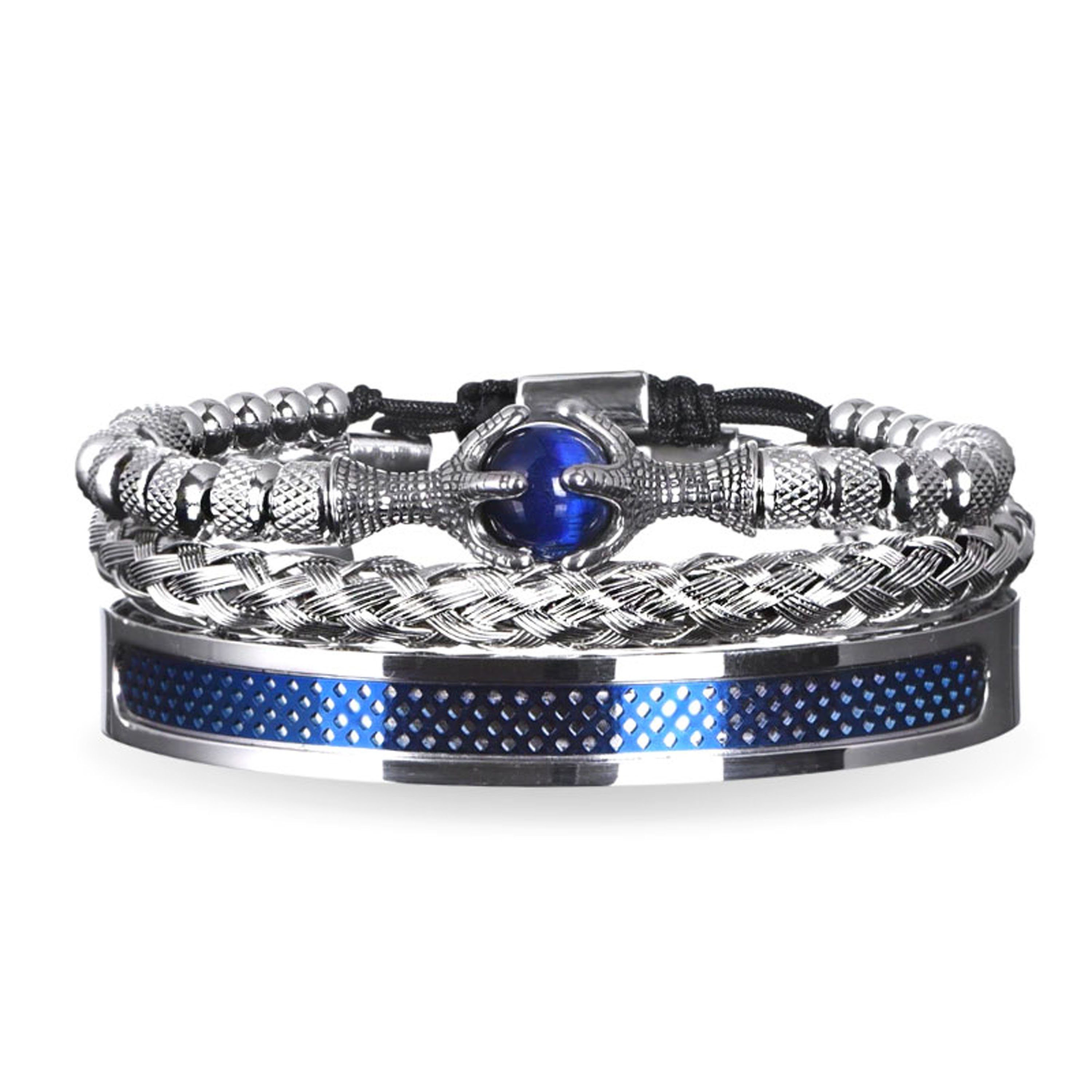 UNIQAL.de Edelstahlarmband Set Edelstahlarmband SET Herren "BLUE EAGLE ROYAL" - Set 3-Armbänder (Edelstahl, Casual Style, handgefertigt), mit Zirkonia