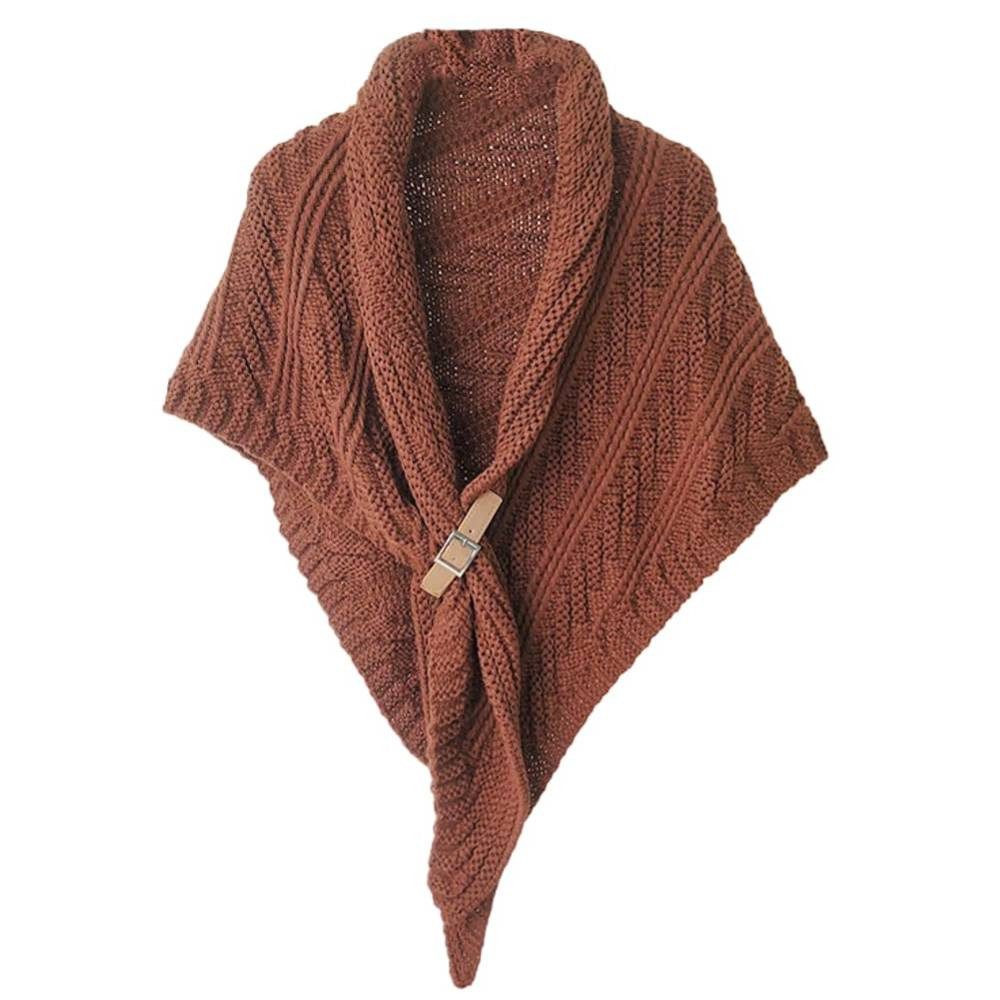 Blusmart Dreieckstuch Damen Strickponcho Cape, (Weiches Gestrick Schultertuch mit Lederverschluss, Einfarbiger Strickumhang), Warmer Überwurf für Herbst & Winter
