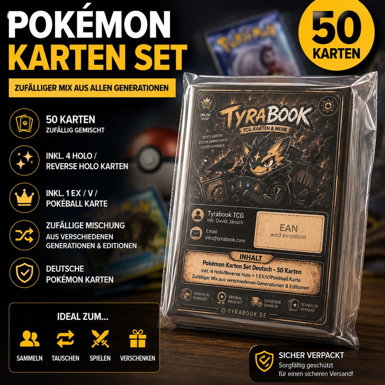The Pokémon Company Sammelkarte Pokémon Karten Set Deutsch – 50/100/200/500 Karten inkl. Holo & EX Mix