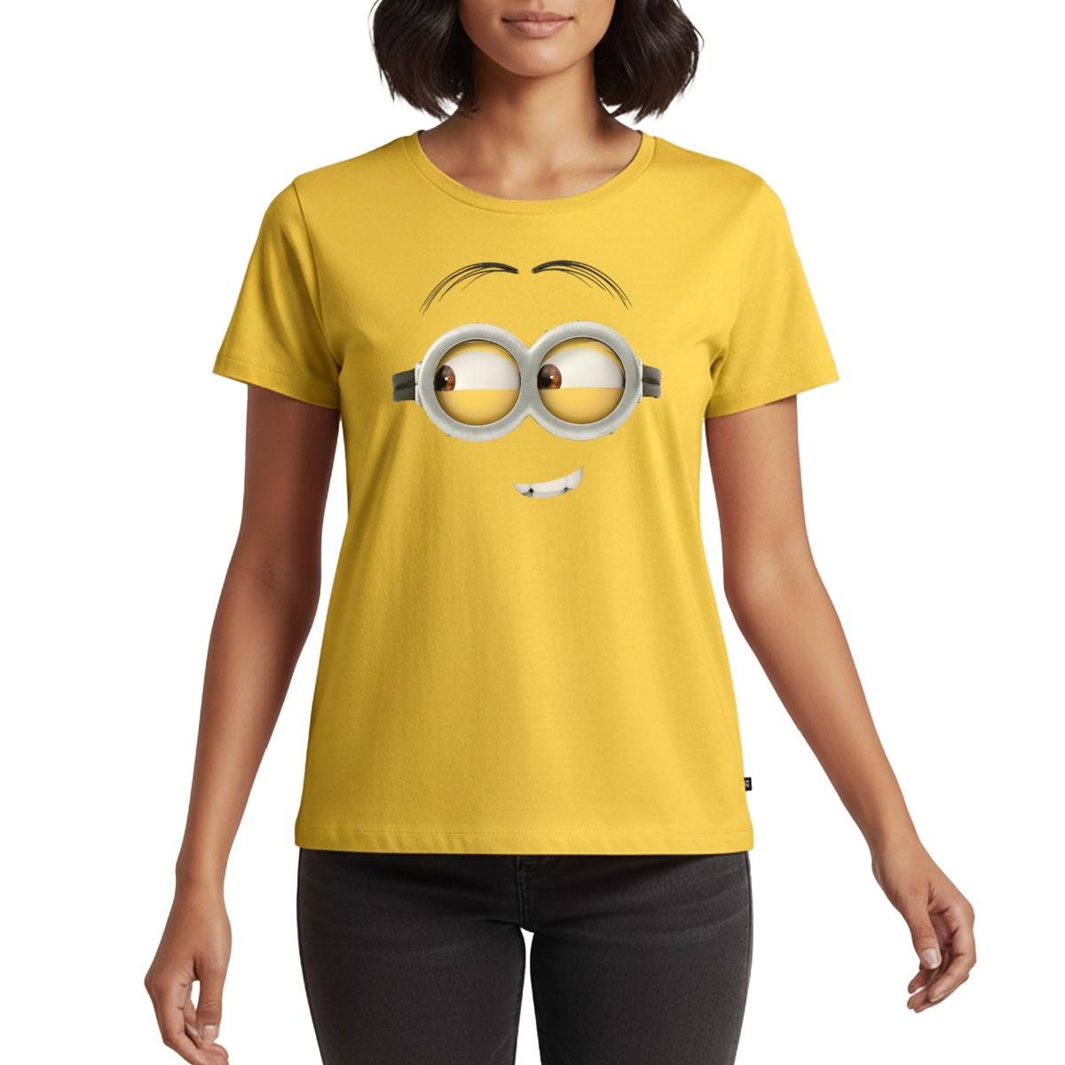 T-Shirt Minions Dave Gesicht Kostüm Despicable Me Fasching Frauen Premium T-Sh