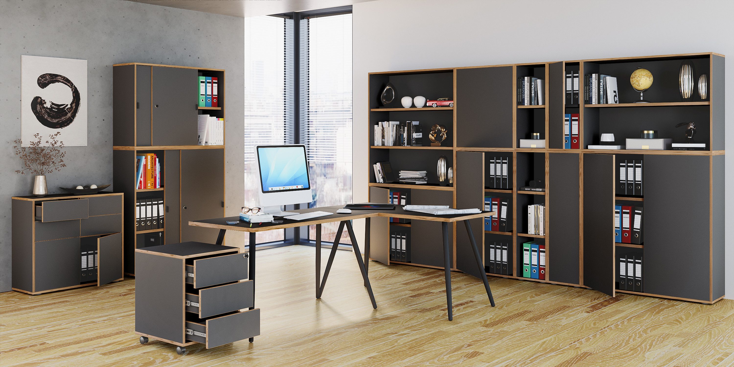 VCM Standregal Salia B. 100 x T. 33 x H. 74 cm, Offener Stauraum für Ordner, Akten und Bücher, 2 Fächer, Holzwerkstoff – Bild 4 von 5