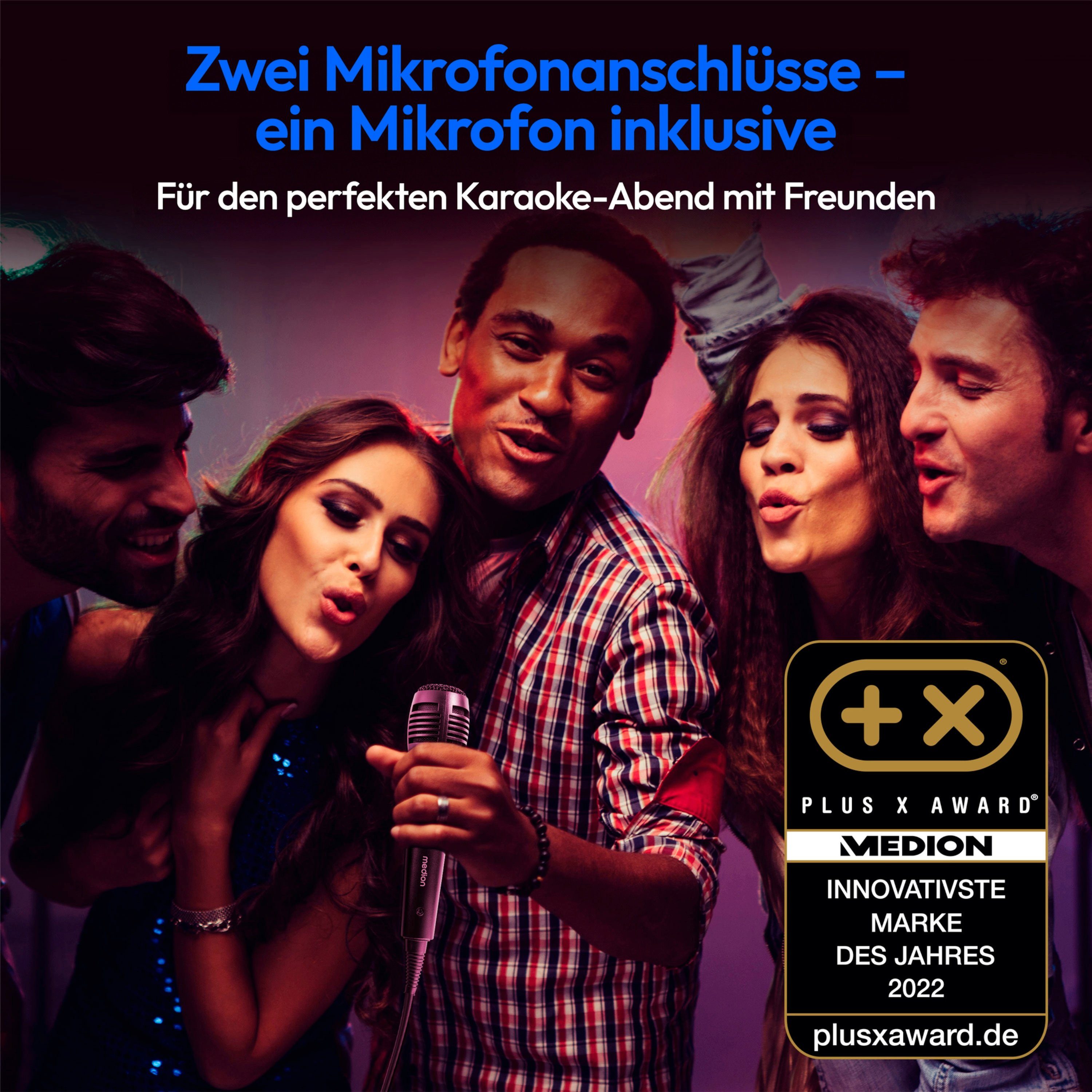 Medion® LIFE® P61552 (MD43552) Party-Lautsprecher (A2DP Bluetooth, Bluetooth, AVRCP Bluetooth, 44 W, inkl. Mikrofon, Karaoke, Akku, Bluetooth, TWS, Lichteffekte, USB, AUX)