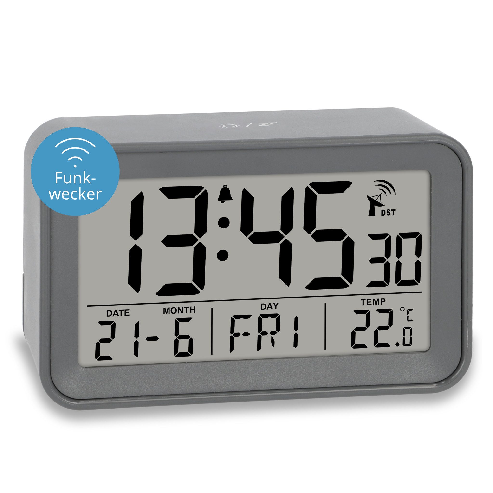 ADE Funkwecker Reisewecker digital mit Kalender, Thermometer und Beleuchtung idealer Reisewecker mit Snooze, inkl. AAA Batterien