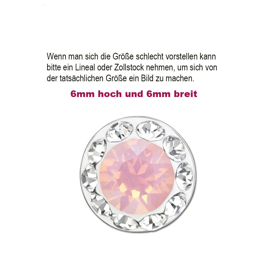 Limana Paar Ohrstecker 6mm mit 925 Ohrschmuck rosa echt SWAROVSKI® Sterling Kristalle, runde Silber kleine Geschenkidee jeden Tag Geschenk für