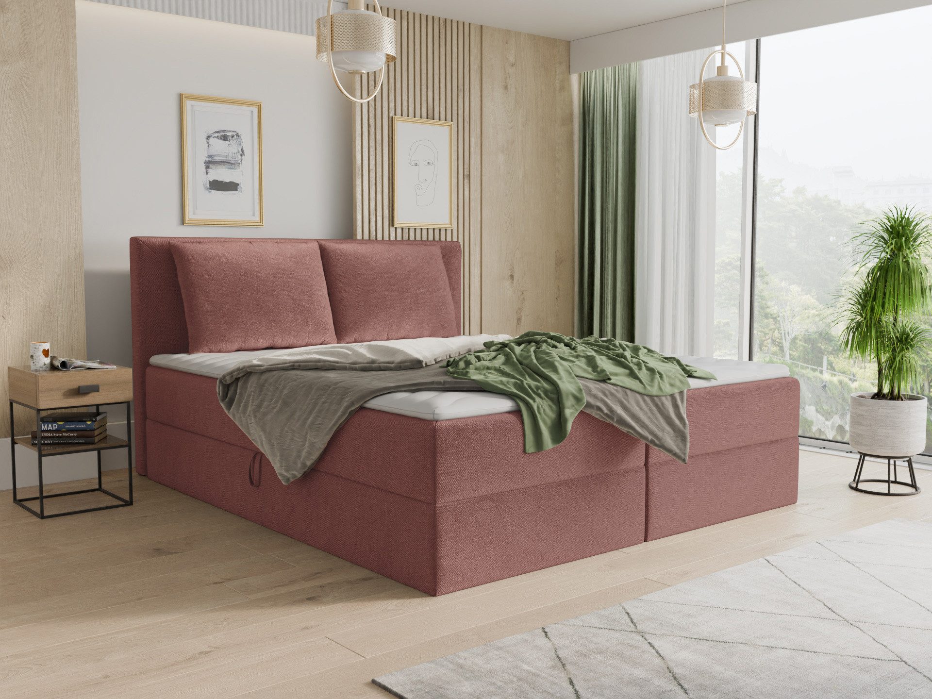 Sofnet Boxbett Egro (mit zwei Bettkästen, Bonell-Matratze und Topper), Doppelbett, Polsterbett mit Kopfteil und Kissen, Boxspringbett