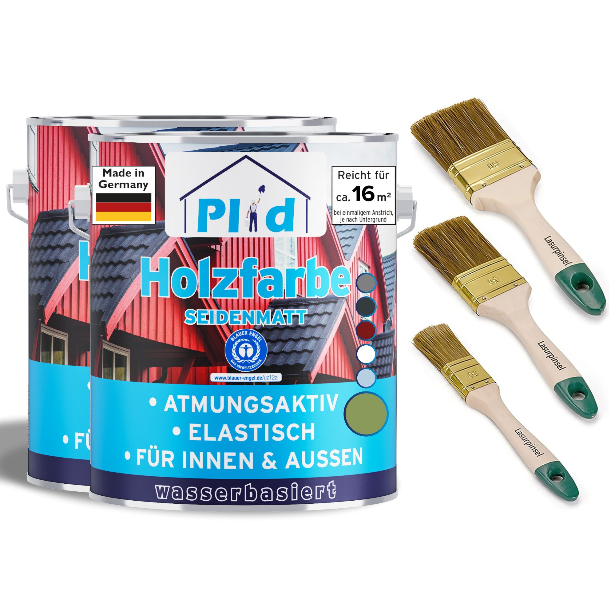 plid Holzlack Premium Holzfarbe Holzlack Farbe für Holz Pinsel, Schnelltrocknend, verarbeitungsfertig