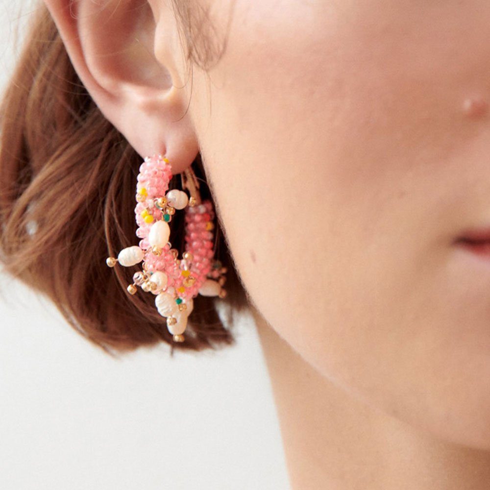 AUzzO~ Paar Ohrhänger Paar Kreis-Ohrringe Damenschmuck Brautschmuck im Bohemian-Stil farbig Rosa
