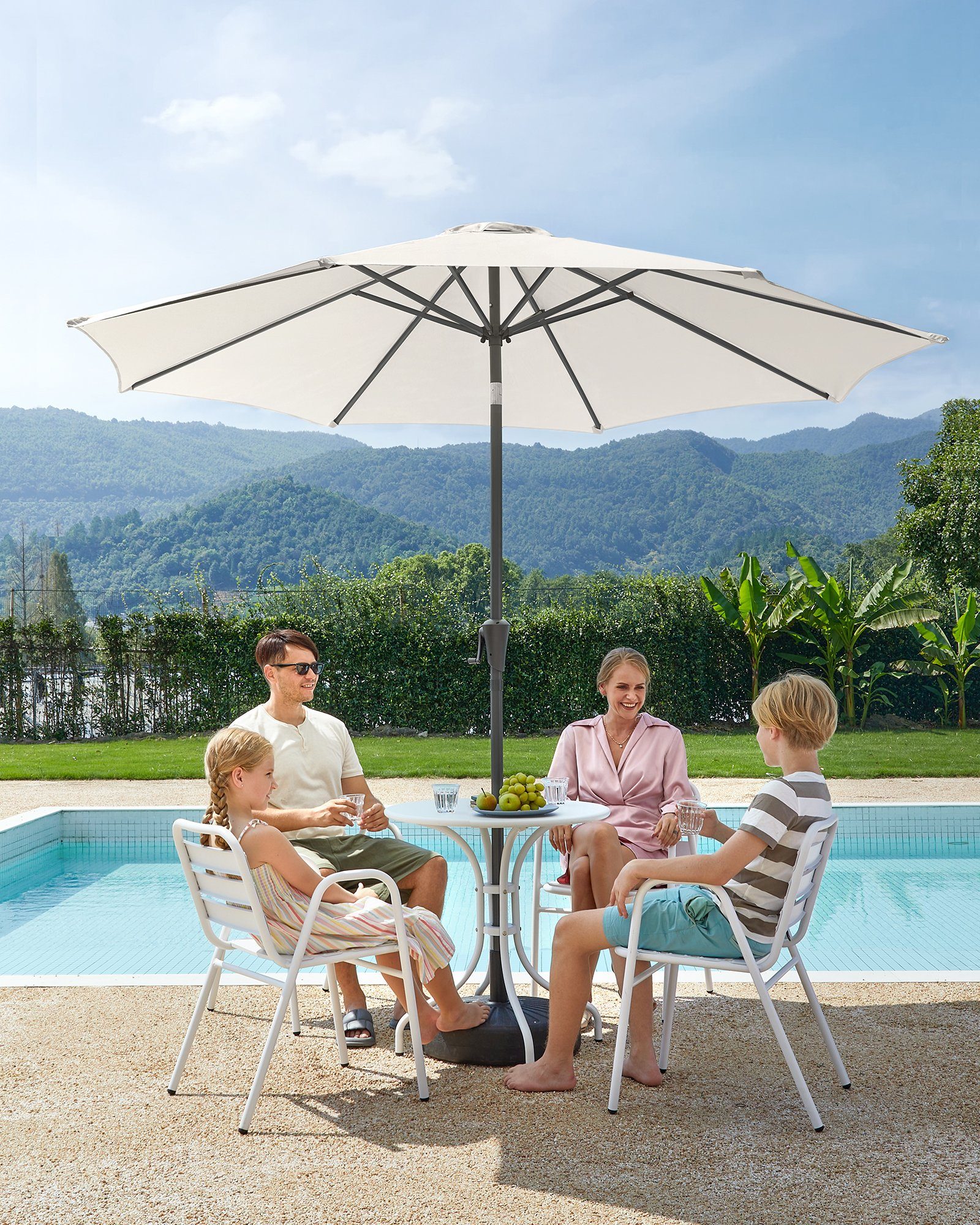 SONGMICS Sonnenschirm, UPF 50+, mit Kurbel, beidseitig um 30° knickbar, ∅264cm, ohne Ständer