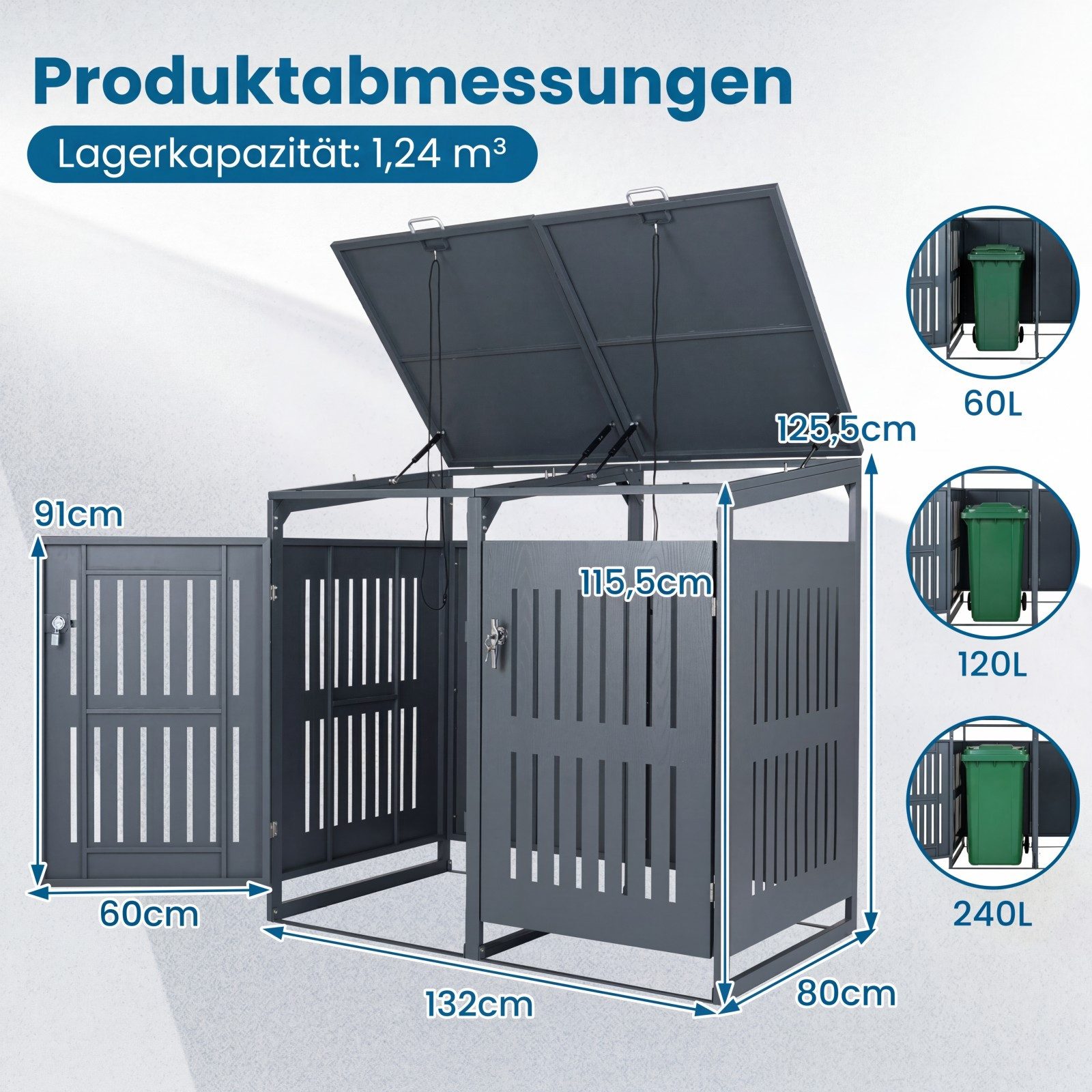 COSTWAY Mülltonnenbox (1 St), Abfalleimer für 2 Behälter, mit abschließbaren Türen