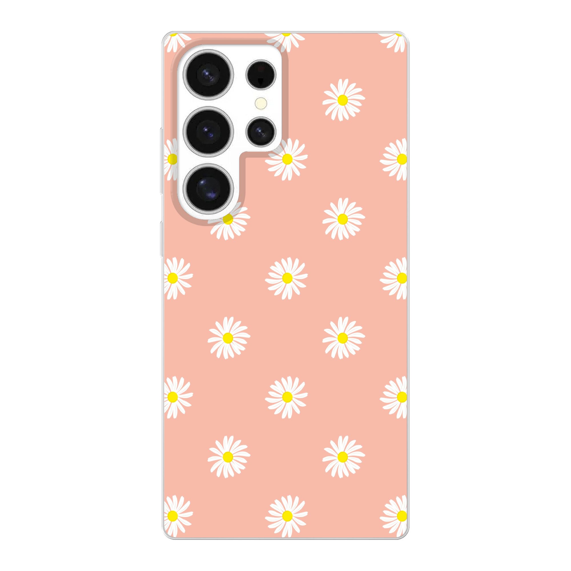 MuchoWow Handyhülle für Samsung Galaxy S25 Ultra Gänseblümchen - Pastell - Weiß - Rosa - B, Phone Case, Silikon, Schutzhülle Dünn