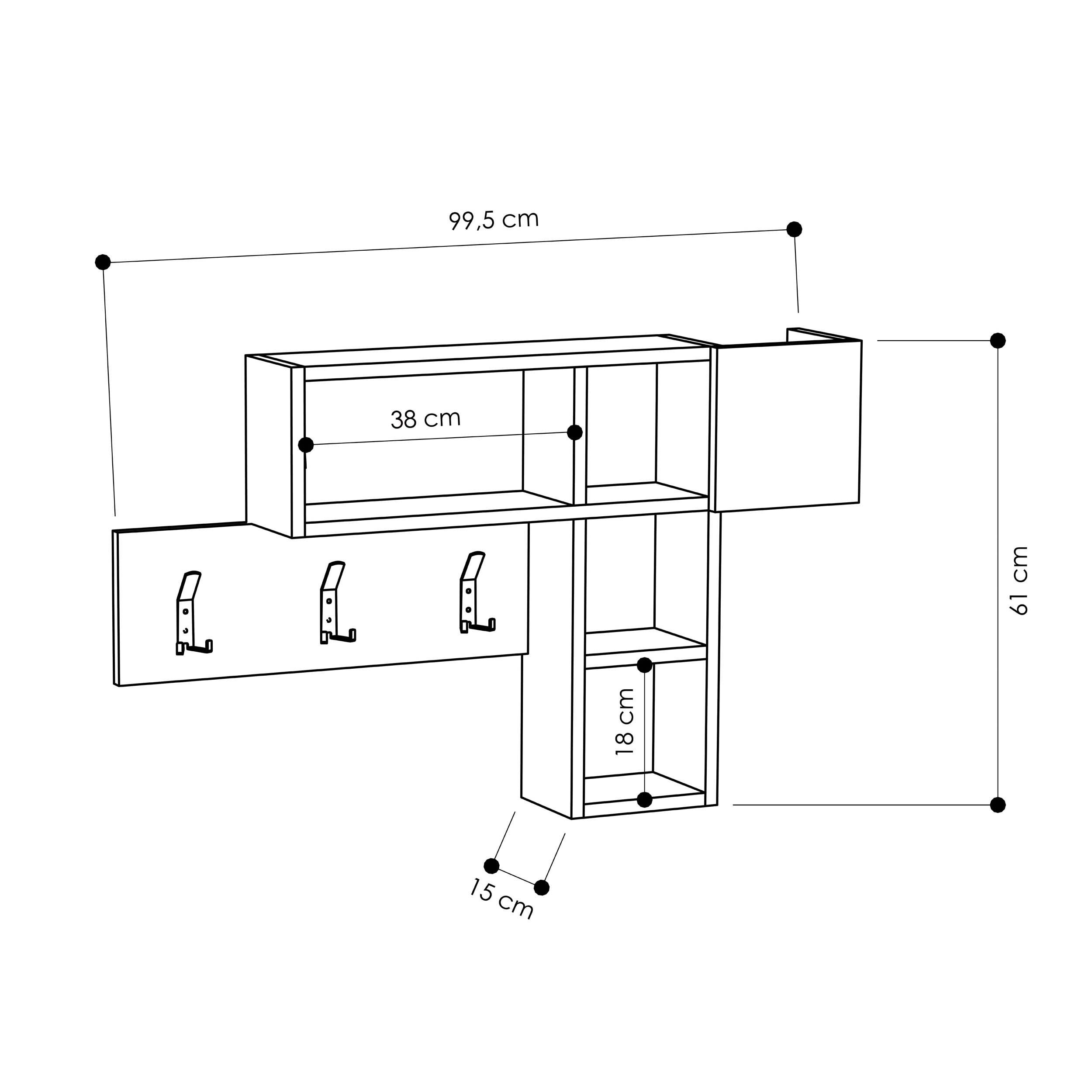 Decortie Wandgarderobe Game, Hänger, Wandgarderobe, 99,5 x 15 x 61 cm