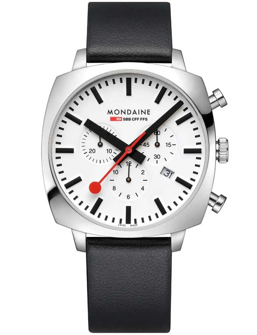 MONDAINE Quarzuhr Mondaine MSL.41410.LBV.SET Herrenuhr Grand Cushion Set Chronograph 41m Mondaine MSL.41410.LBV.SET Herrenuhr Grand Cushion Set Chronograph 41mm 5ATM