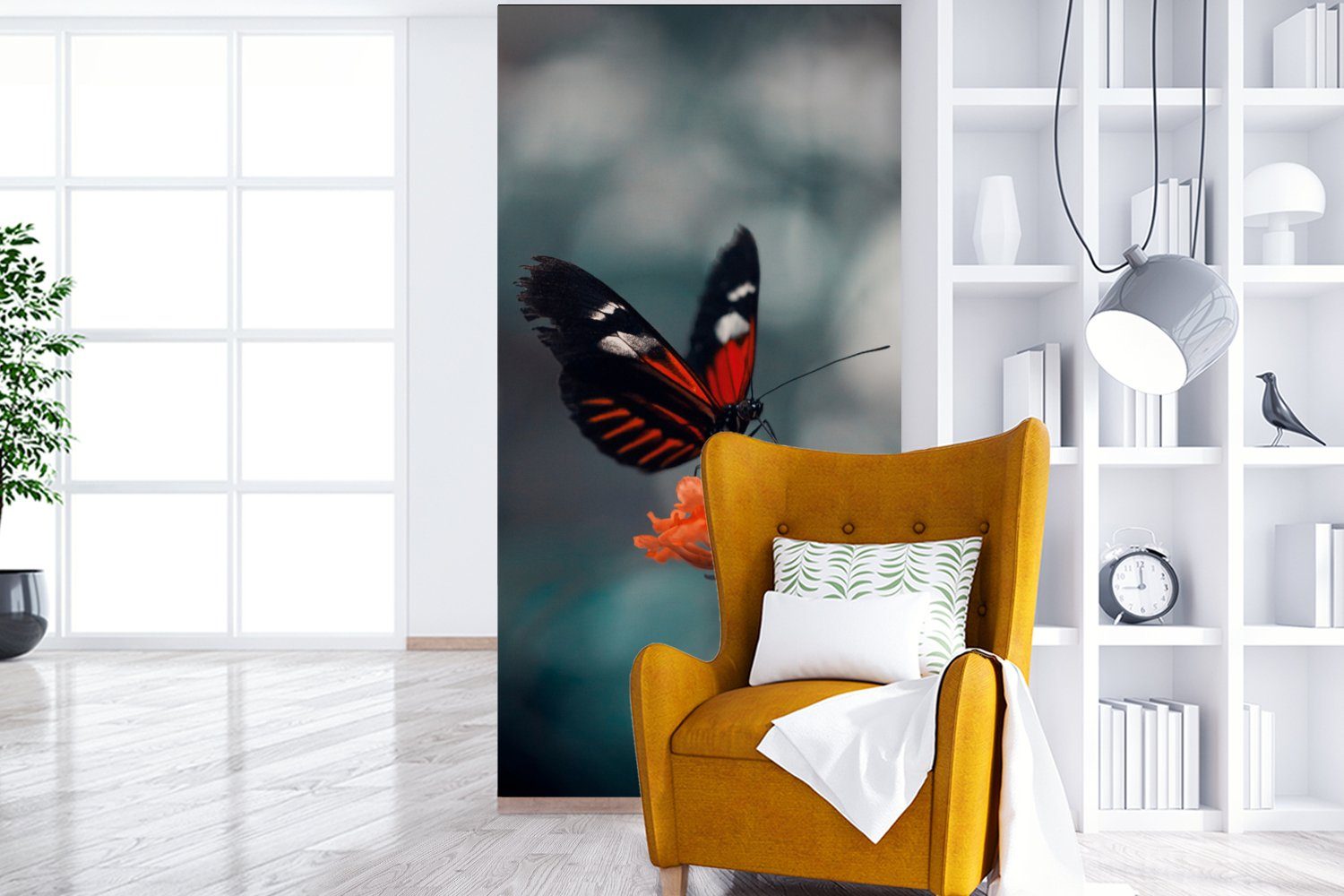 MuchoWow Fototapete Matt, bedruckt, Vliestapete (2 St), Schlafzimmer Küche, für Fototapete Wohnzimmer Schmetterling Insekt, Blume - 