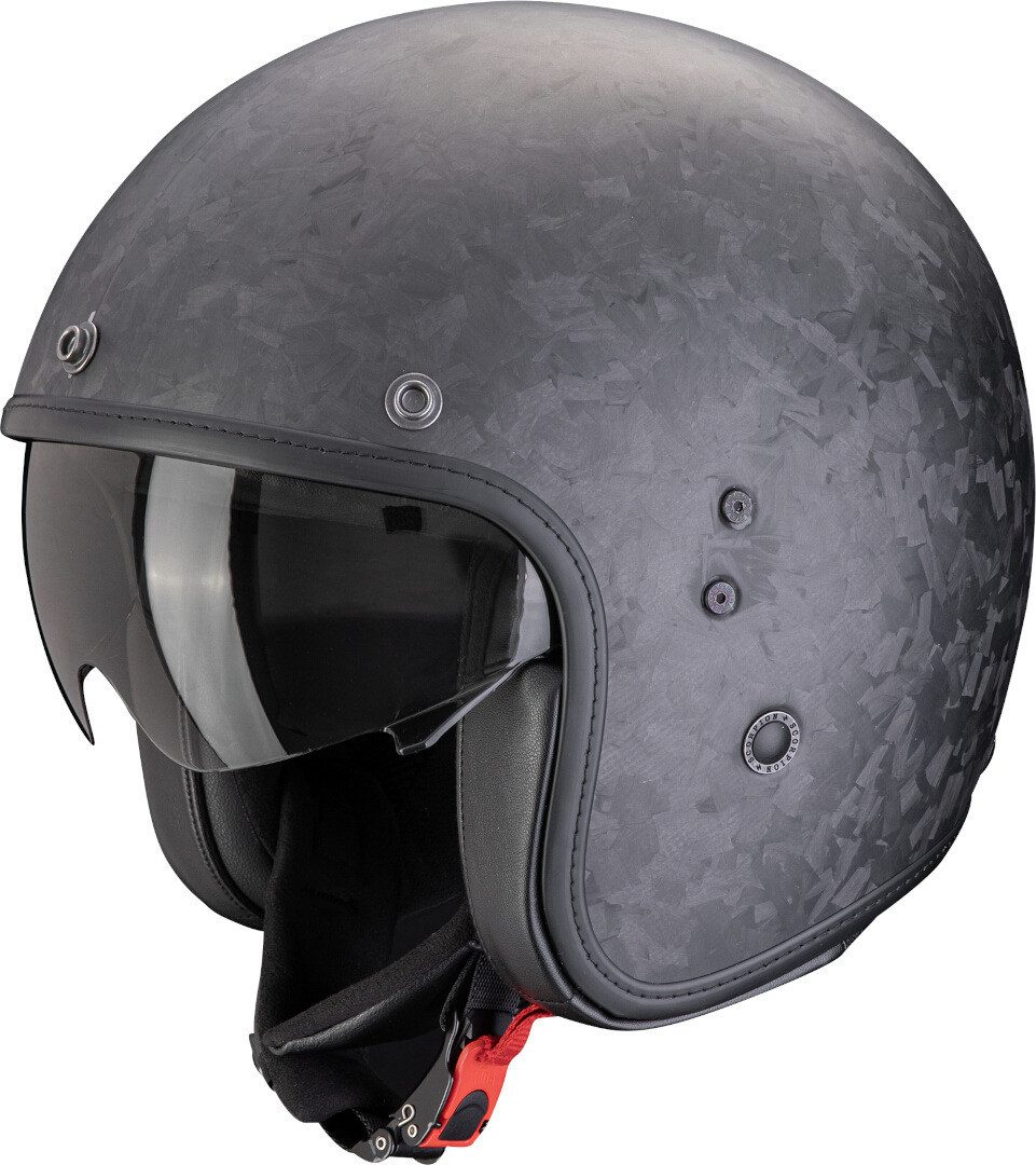 Scorpion Exo Motorradhelm Belfast Evo Carbon Onyx Jethelm, integriertes Sonnenvisier
