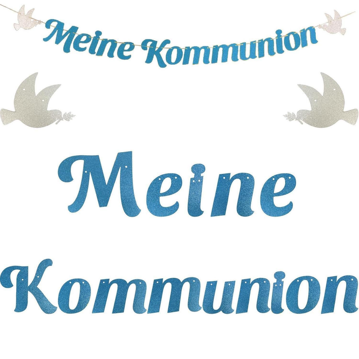 LuxusKollektion Girlande Girlande Meine Kommunion Blau Silber Glitzer