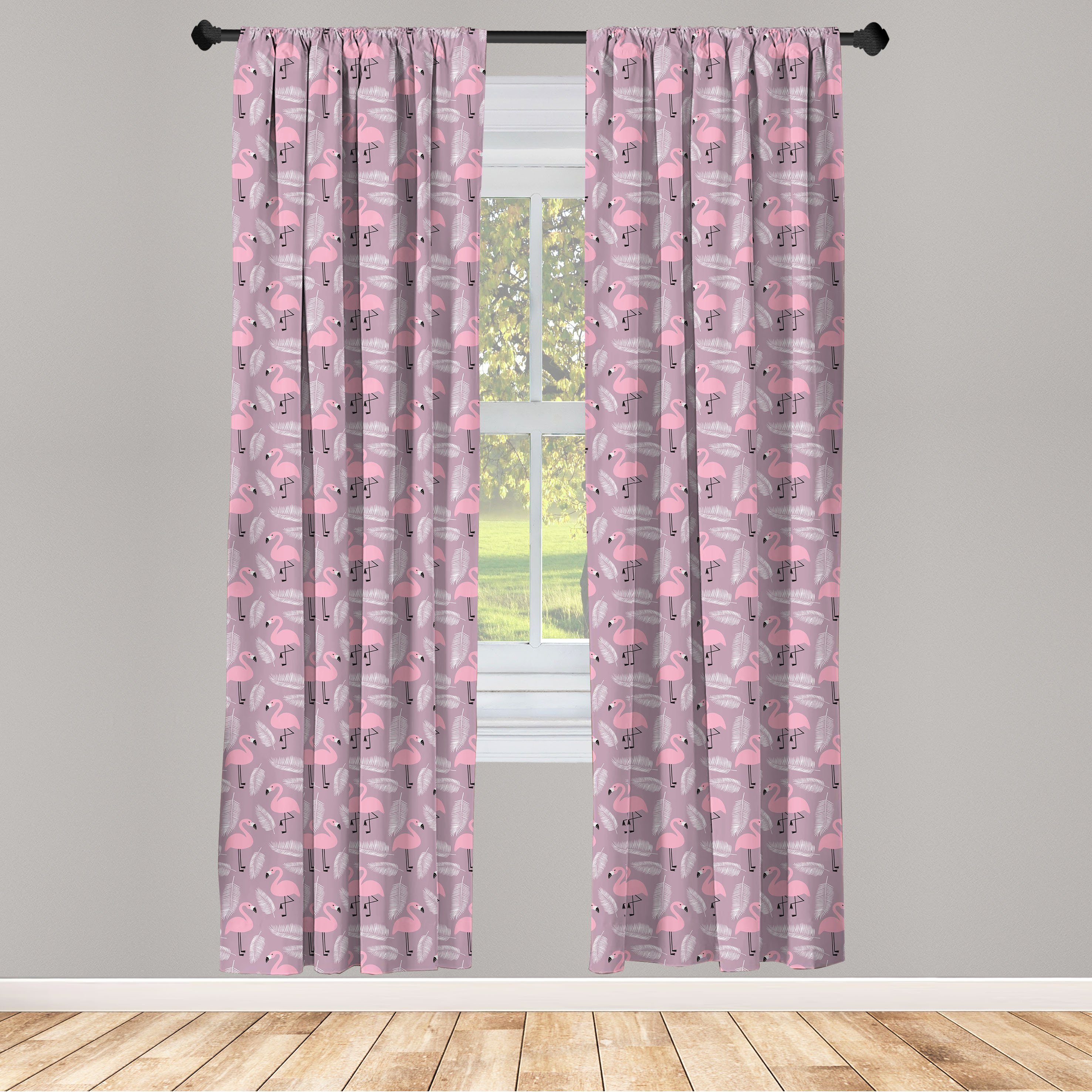 Gardine Vorhang für Wohnzimmer Vogel mit Abakuhaus, Dekor, Flamingo Microfaser, Schlafzimmer Federn Exotischer