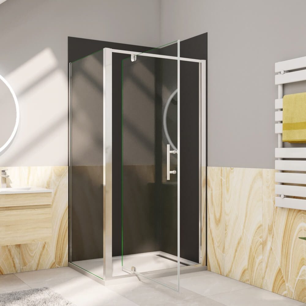 AICA Eckdusche H:185cm 5mm ESG Pendeltür mit Seitenwand Falttür Glastür Duschkabine, BxT: 76x70 cm, ebenerdiger Einbau möglich