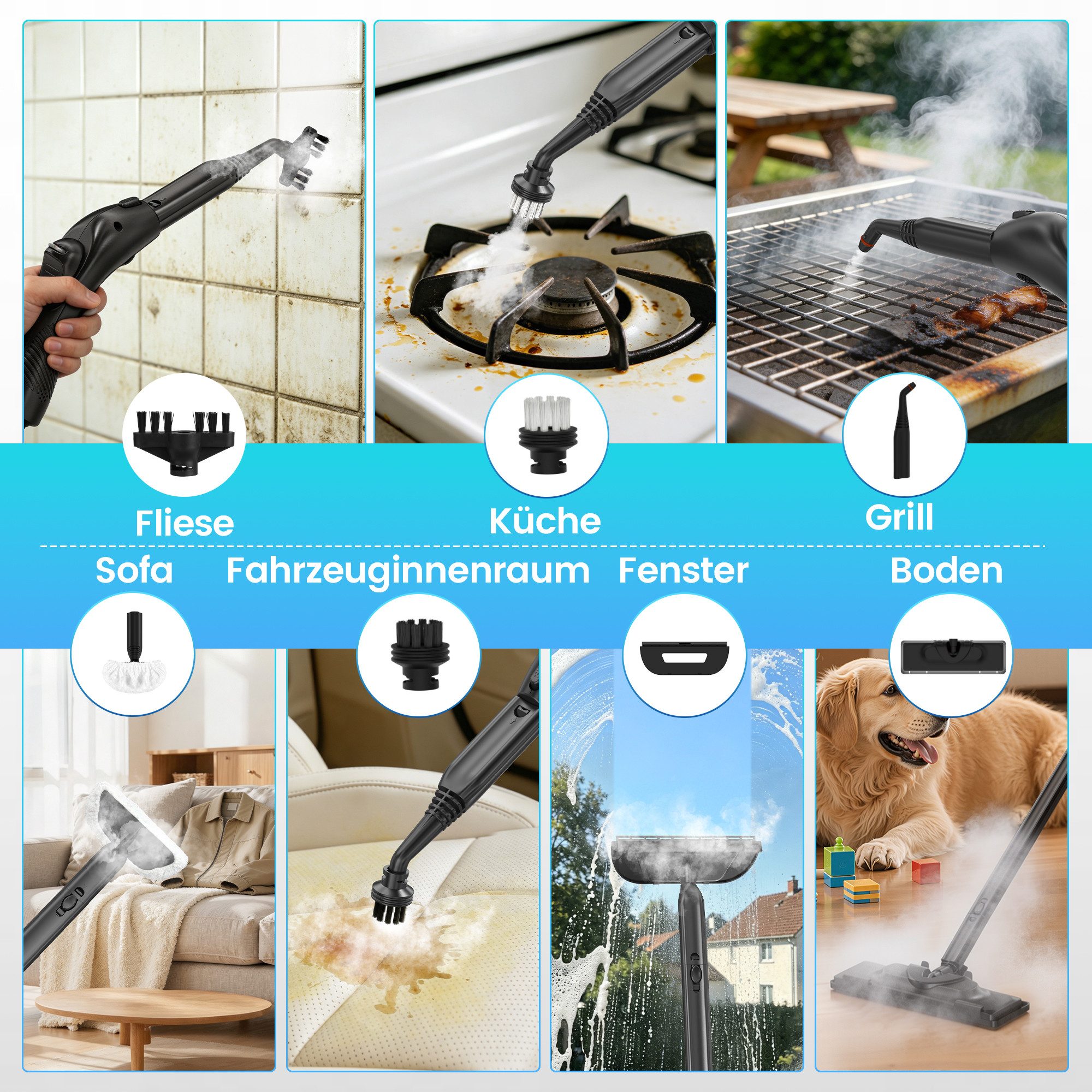 INSE Dampfreiniger G3 Dampfreiniger dampfmopp wischmapp set, 2000 W, beutellos, 65 PSI&120°C, 5 Min Schnellaufheizung, 1500ML Tank, 7-teiliges Zubehör – Bild 4 von 5
