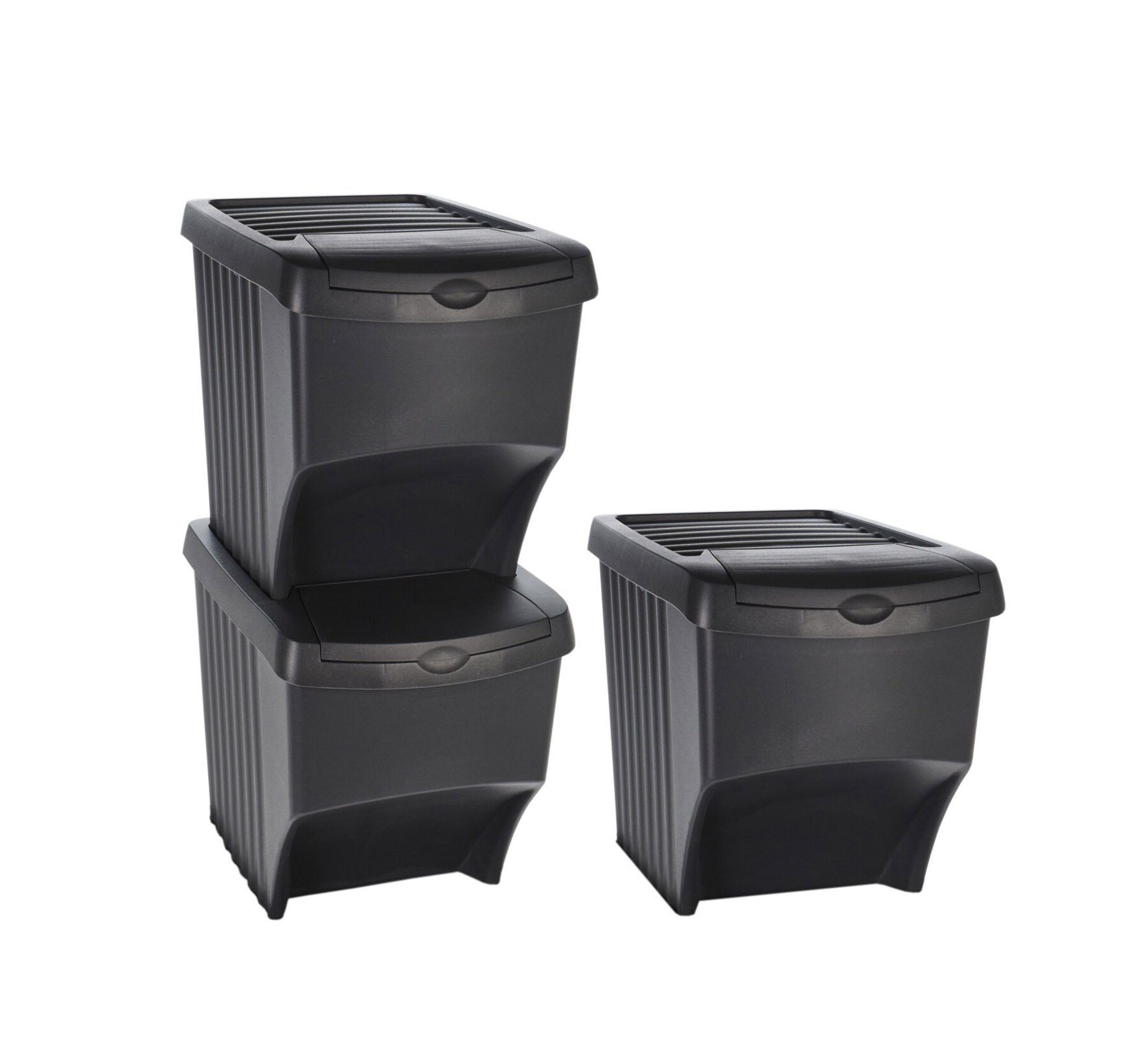 Recycling Set - 22 L, anthrazit stapelbare Spetebo mit Mülleimer 3er Box Deckel Mülltrennsystem Kunststoff -