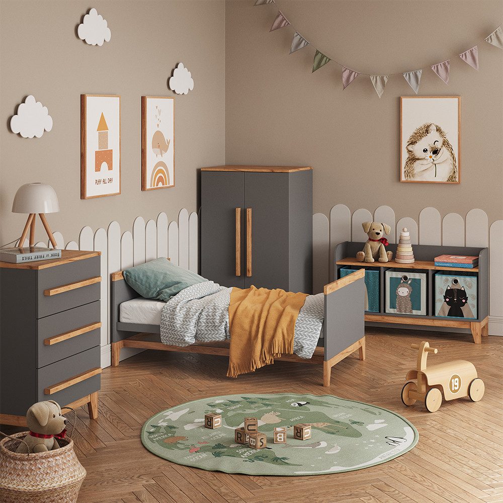 VitaliSpa® Wickelkommode Malia, Grau/Artisan/Artisan, 133.2 x 98 cm mit 3 Schubladen