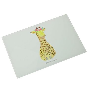 Mr. & Mrs. Panda Servierbrett Giraffe Blumenkranz - Weiß - Geschenk, Abenteurer, Wildtiere, Glassch, Premium Glas, (1-St), Rutschfeste Gummifüße
