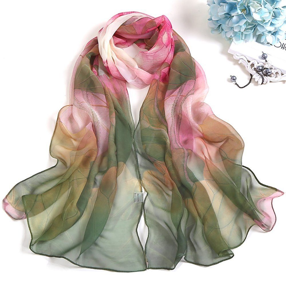 AUKUU Schal Schal Leichter Schal mit Blumendruck, (Frau Schal Sonnenschutz Schal, 1-St. Chiffon, Hochzeitsschal), Schulterabdeckung für Damen und Grün | Modeschals