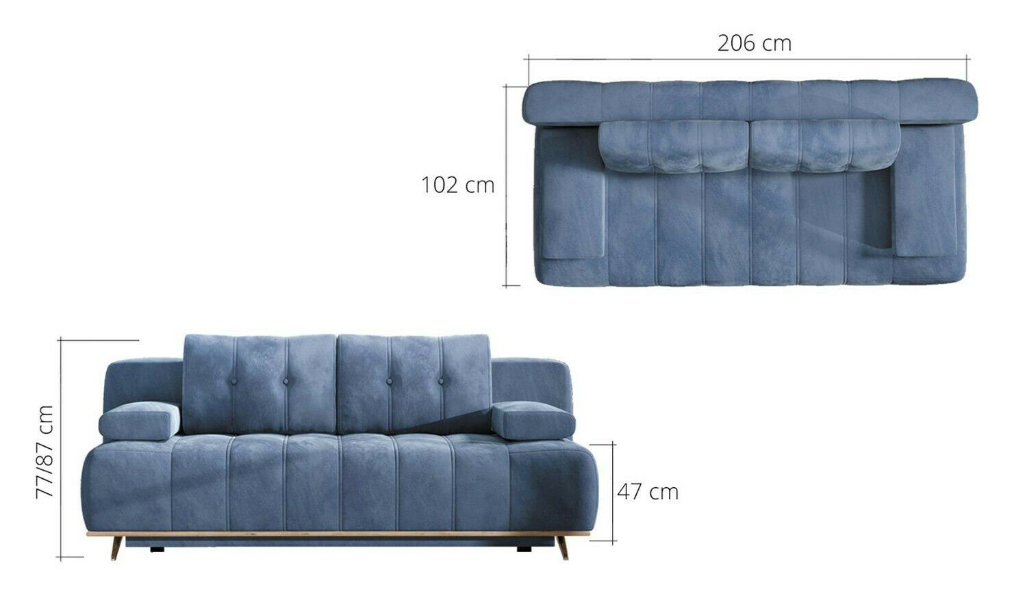 Blau Bettfunktion Sofa, Mit JVmoebel