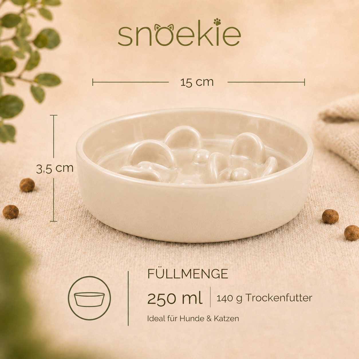 SNOEKIE Napf snoekie Porzellan Flacher Anti-Schling-Napf Hunde, Katzen 15×15×3.5cm