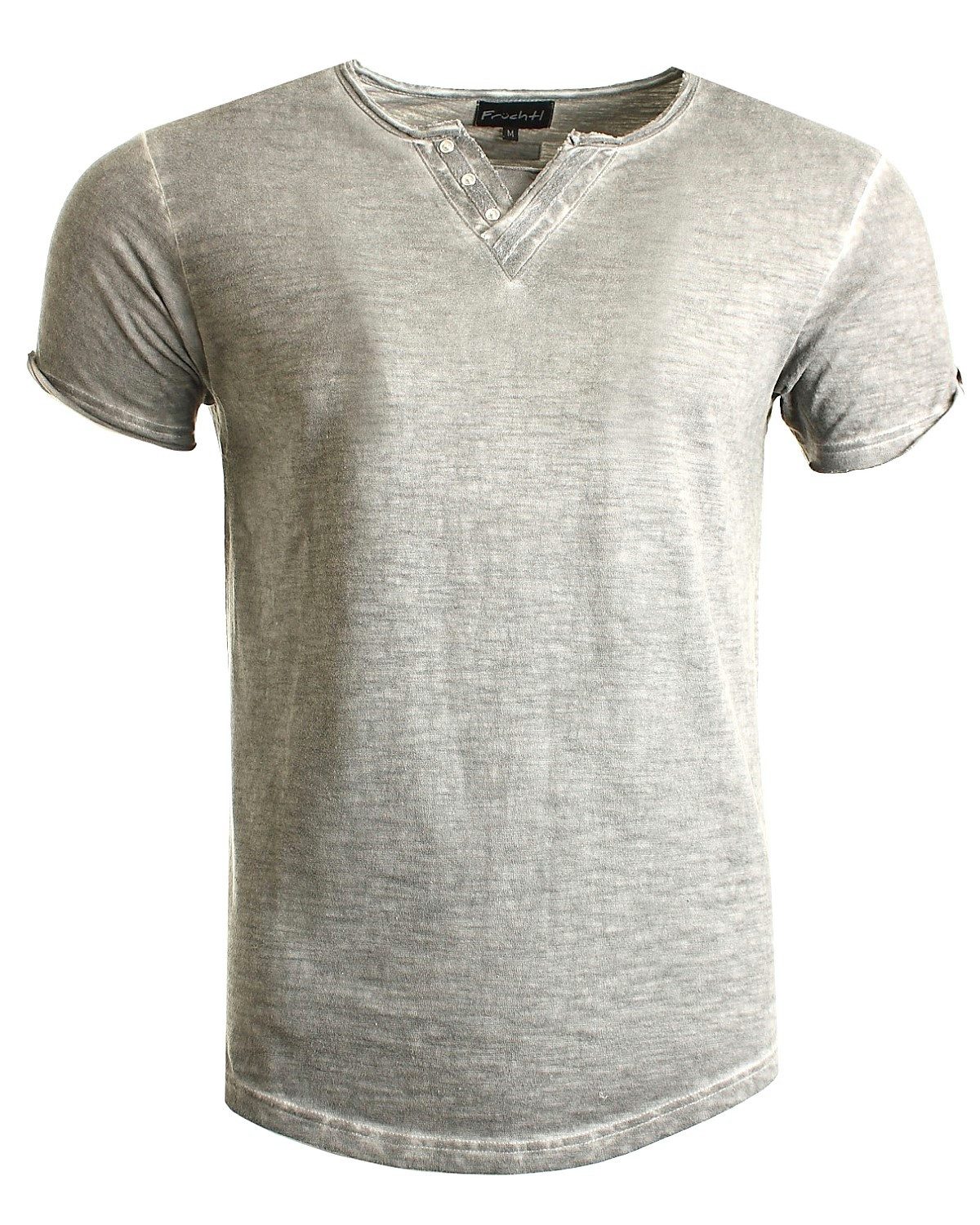 T-Shirt mit V-Ausschnitt und dezenter Knopfleiste
