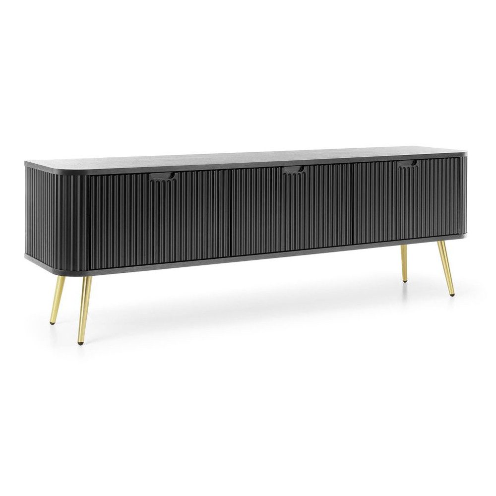Lomadox Lowboard ZARA-160, in schwarz mit Rillen gerillt Füße Metall gold 168x56x39 cm