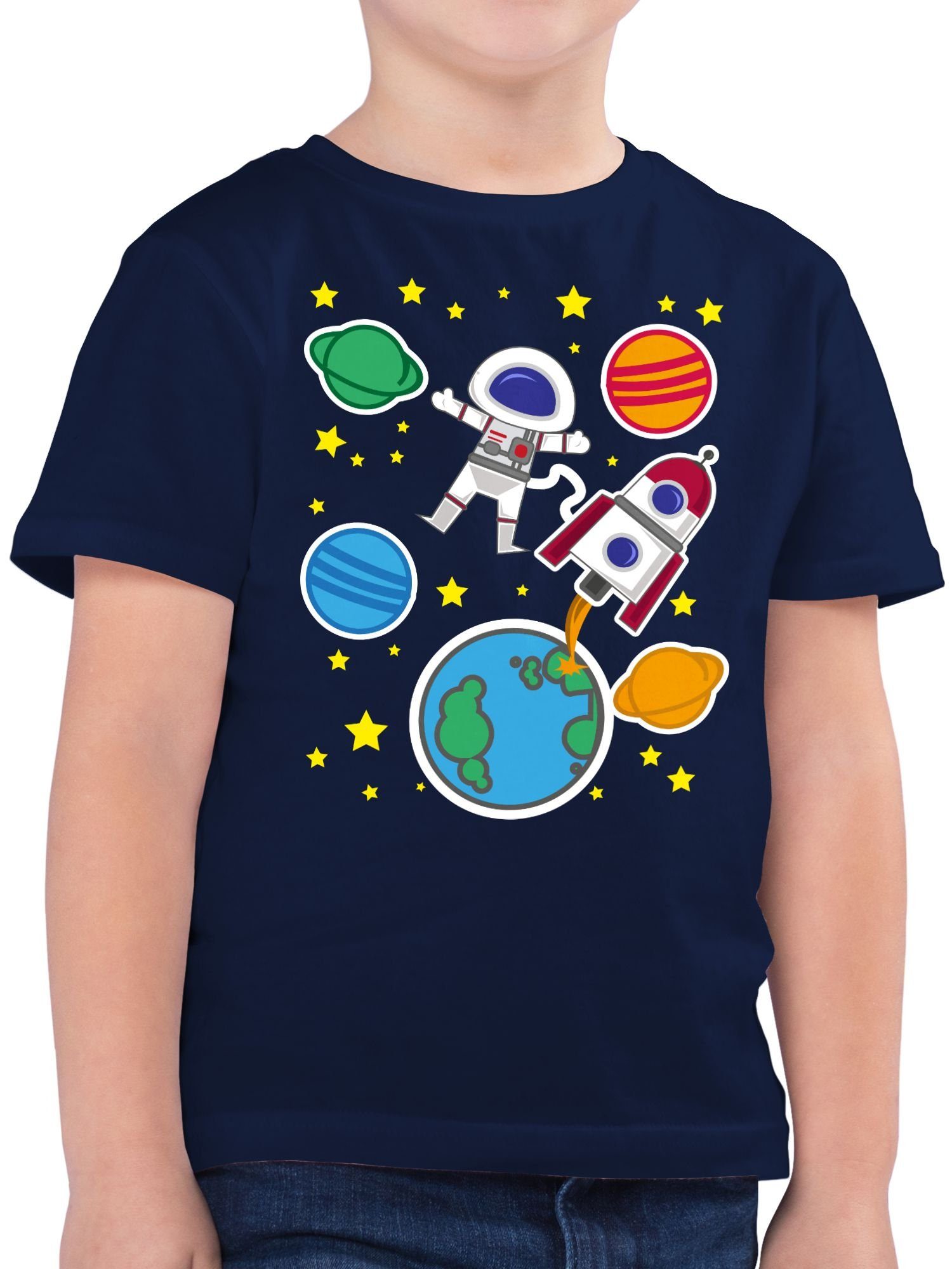 Shirtracer T-Shirt Weltall mit Astronaut Kindermotive 1 Dunkelblau