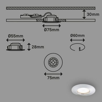 Briloner Leuchten LED Einbauleuchte 7204-038, LED fest verbaut, Warmweiß, 3er Set, ultraflach, IP44, chrom, 7,5 cm