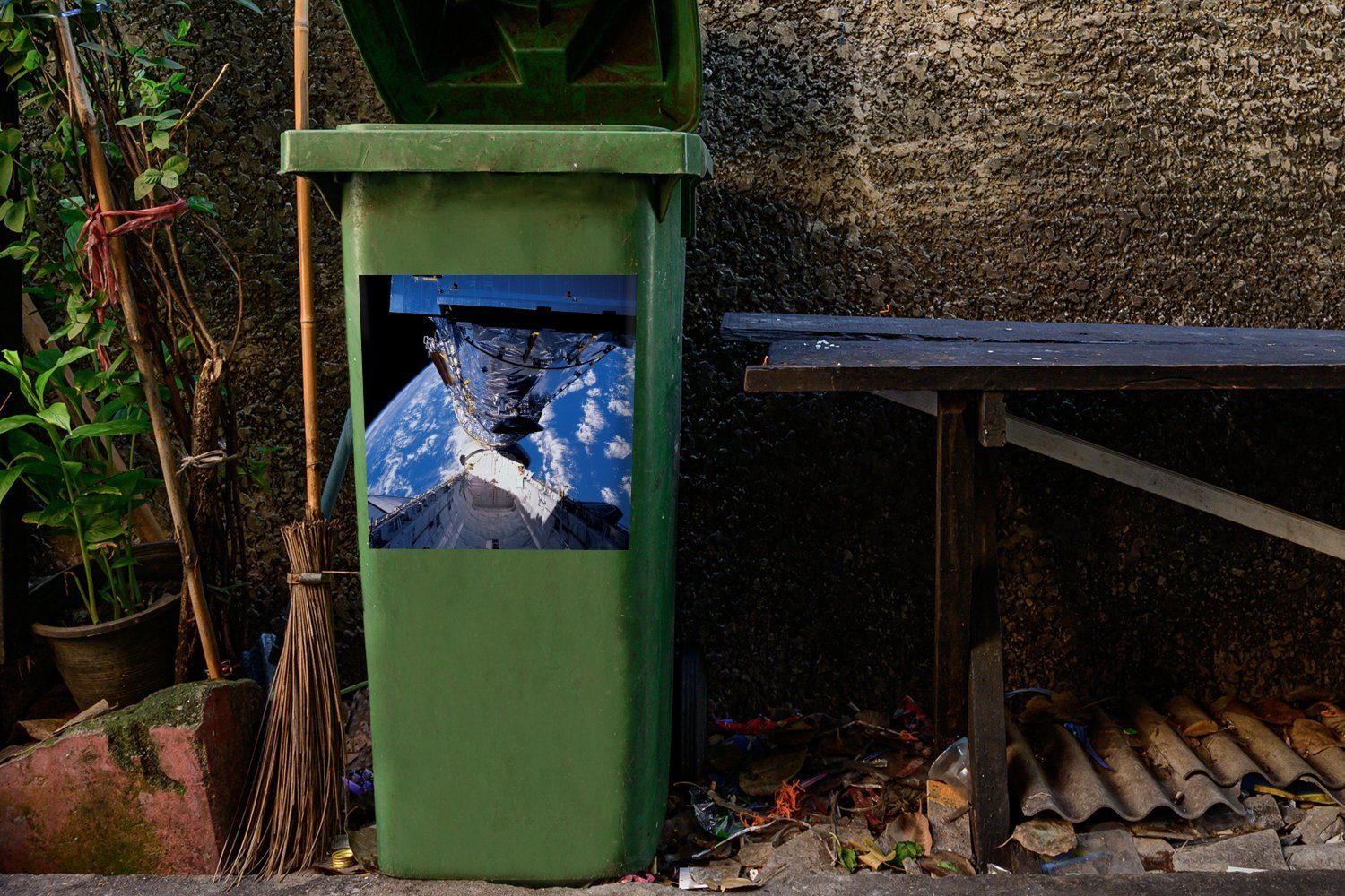 Container, Sticker, der Mülltonne, Abfalbehälter Mülleimer-aufkleber, Space St), Wandsticker Shuttle MuchoWow (1 in Umlaufbahn