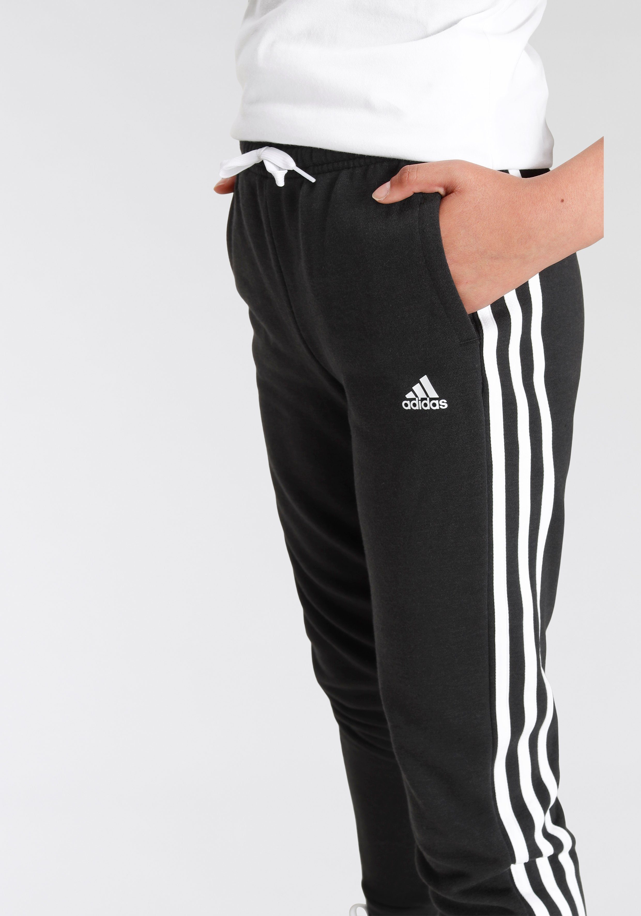 TERRY ADIDAS Sportswear adidas BLACK/WHITE (1-tlg) 3-STREIFEN FRENCH ESSENTIALS HOSE Jogginghose