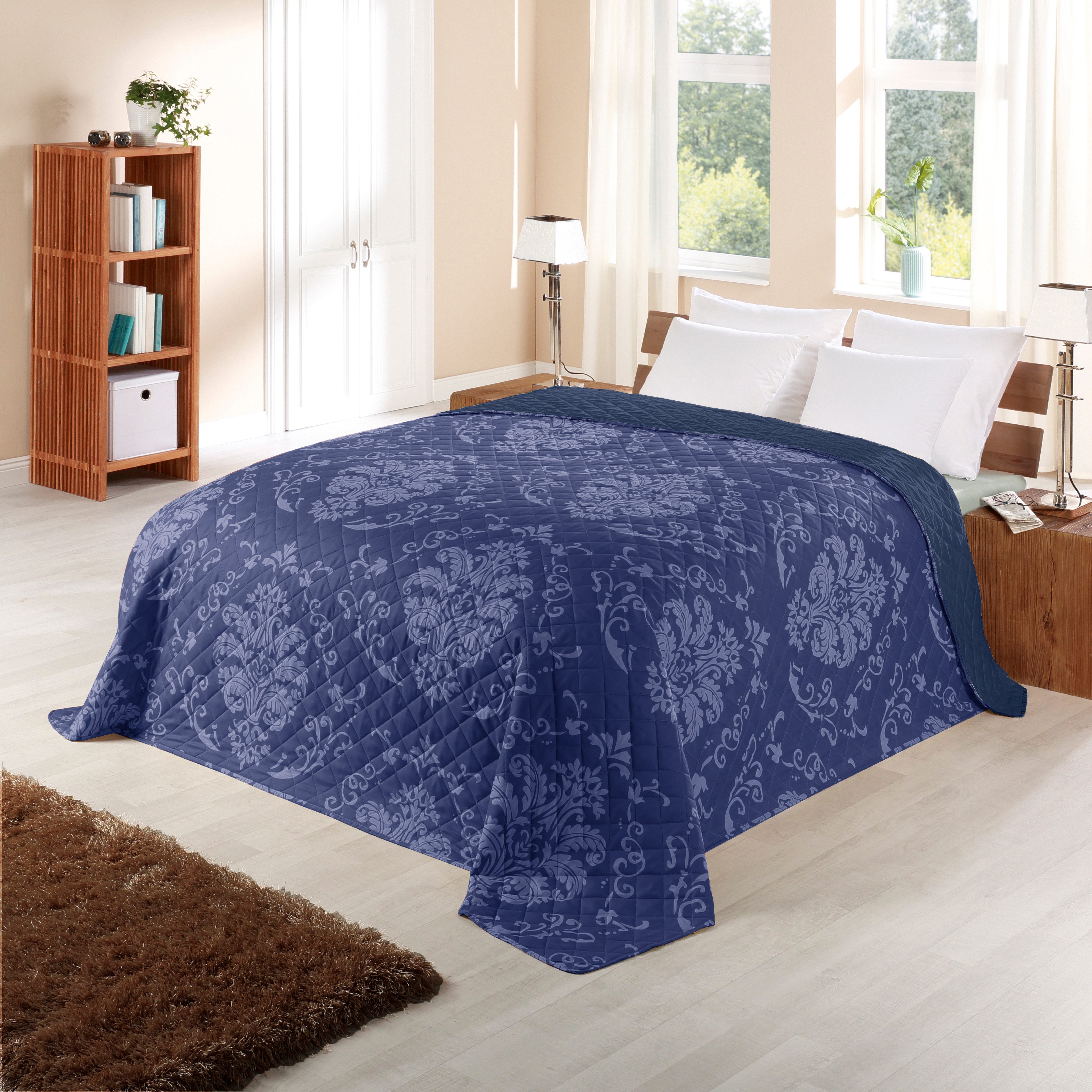 Delindo Lifestyle Bettüberwurf Tagesdecke Floral dunkelblau, 140x210 cm, we günstig online kaufen