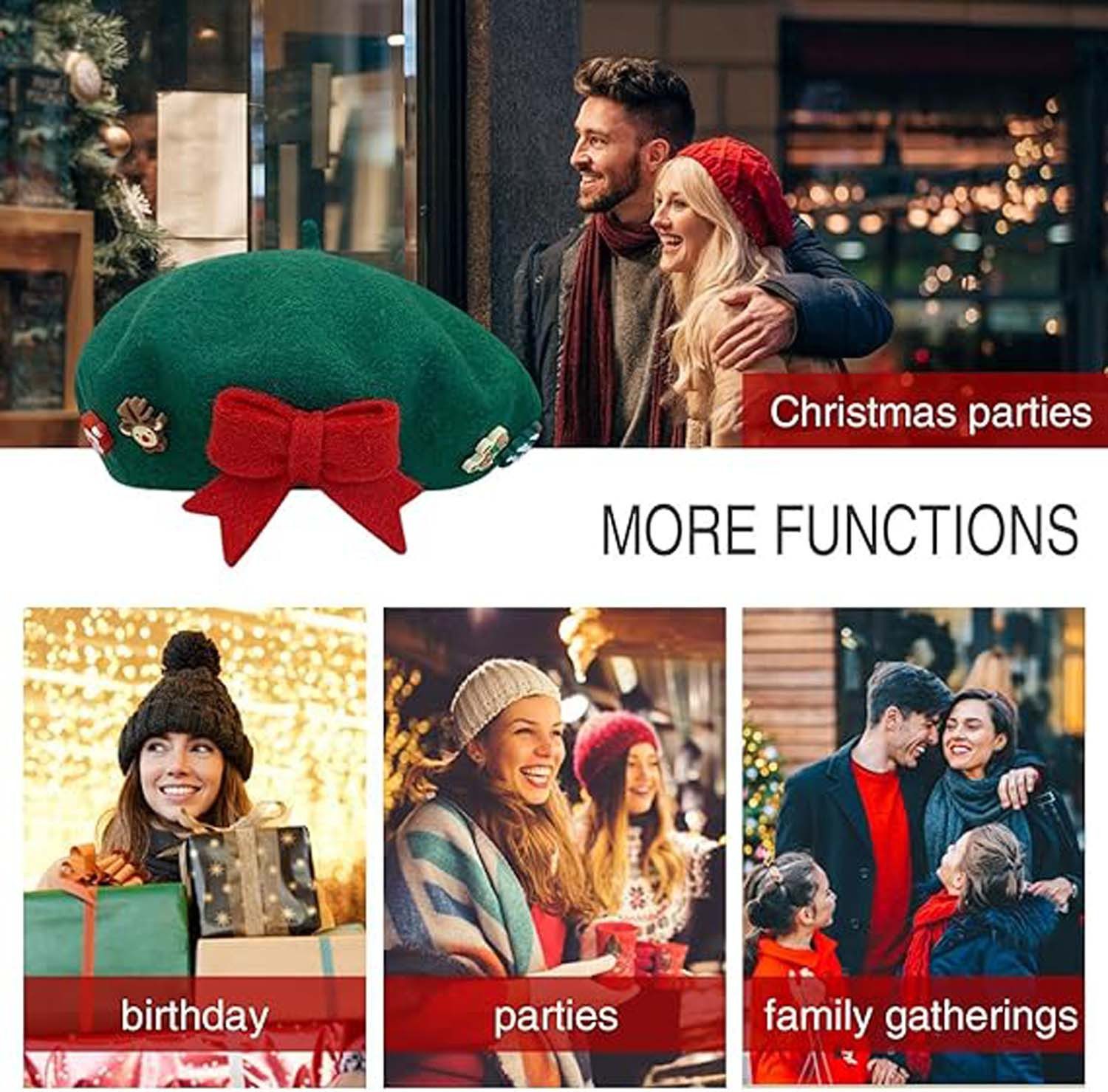 Coonoor Baskenmütze Damen Weihnachtsthema Wolle Baskenmütze für Frauen