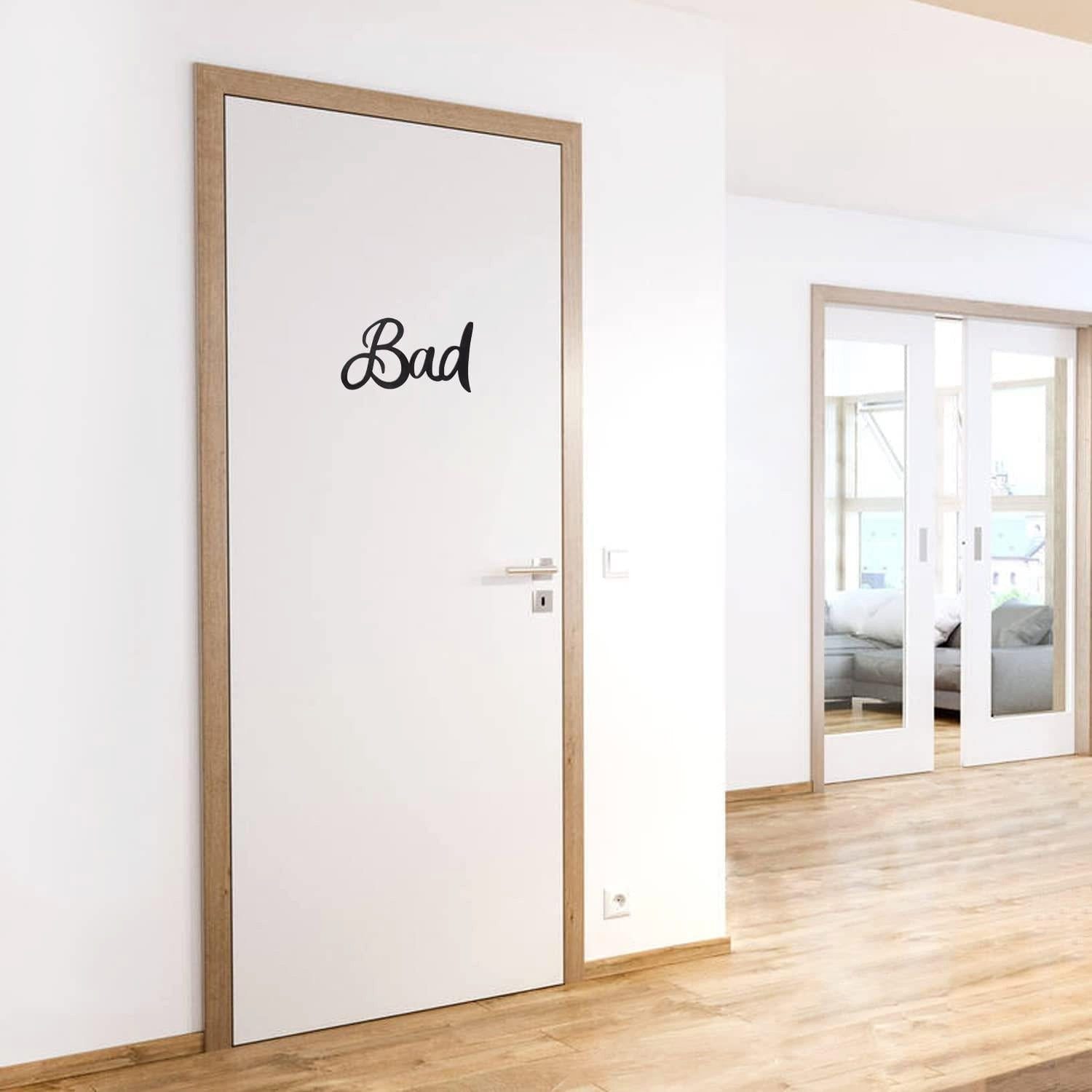 Logbuch-Verlag Dekofigur Schriftzug Bad Türschild aus Holz schwarz Badezimmer
