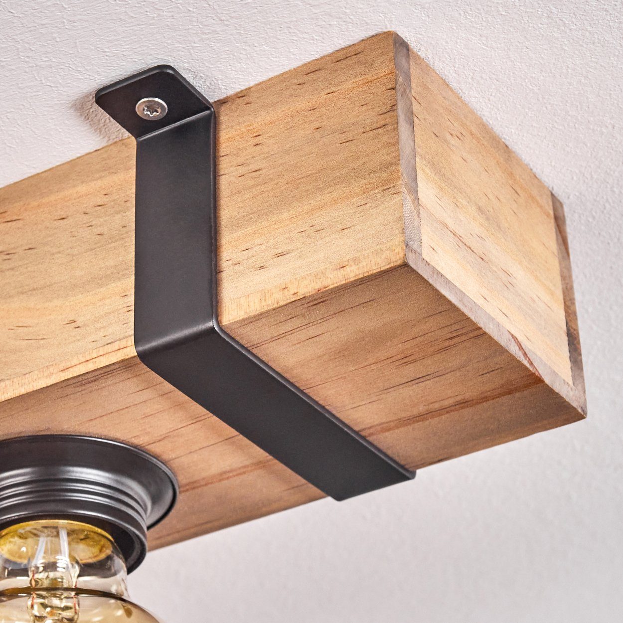 im skandinavischen in aus Leuchtmittel x Schwarz/Natur, 2 Design Deckenleuchte Deckenlampe Metall/Holz hofstein Holzbalken, ohne E27, ohne Leuchtmittel, mit