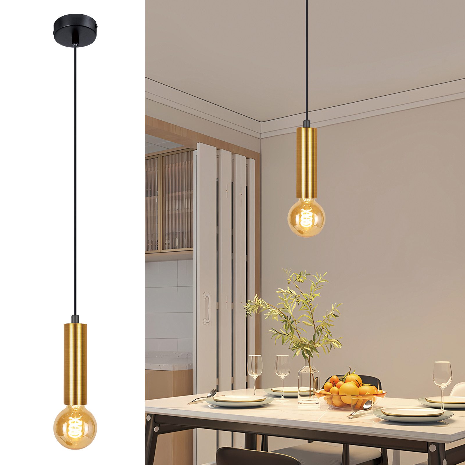 ZMH Pendelleuchte Esszimmer 1 Flammig E27 Gold Hängeleuchte Metall für Schl günstig online kaufen