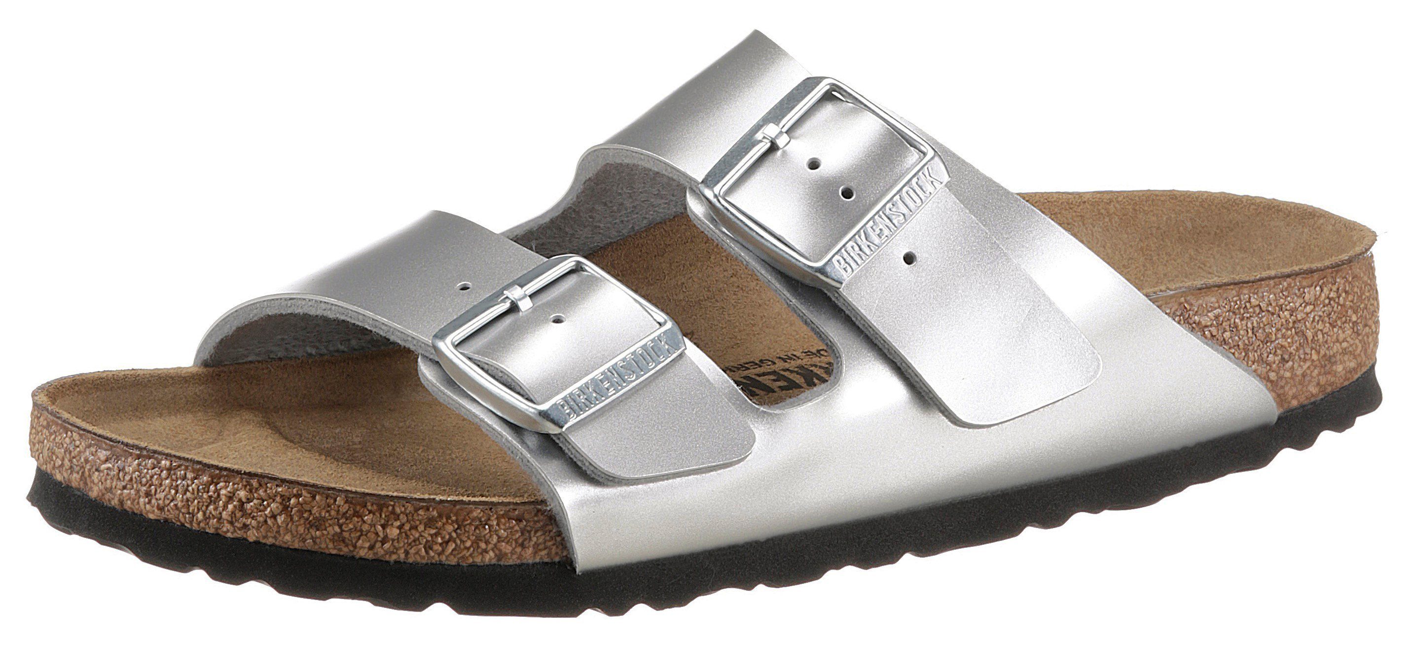 Birkenstock Arizona Kids Inspired Pantolette in Metallic-Optik, schmale Schuhweite gold+silber hell