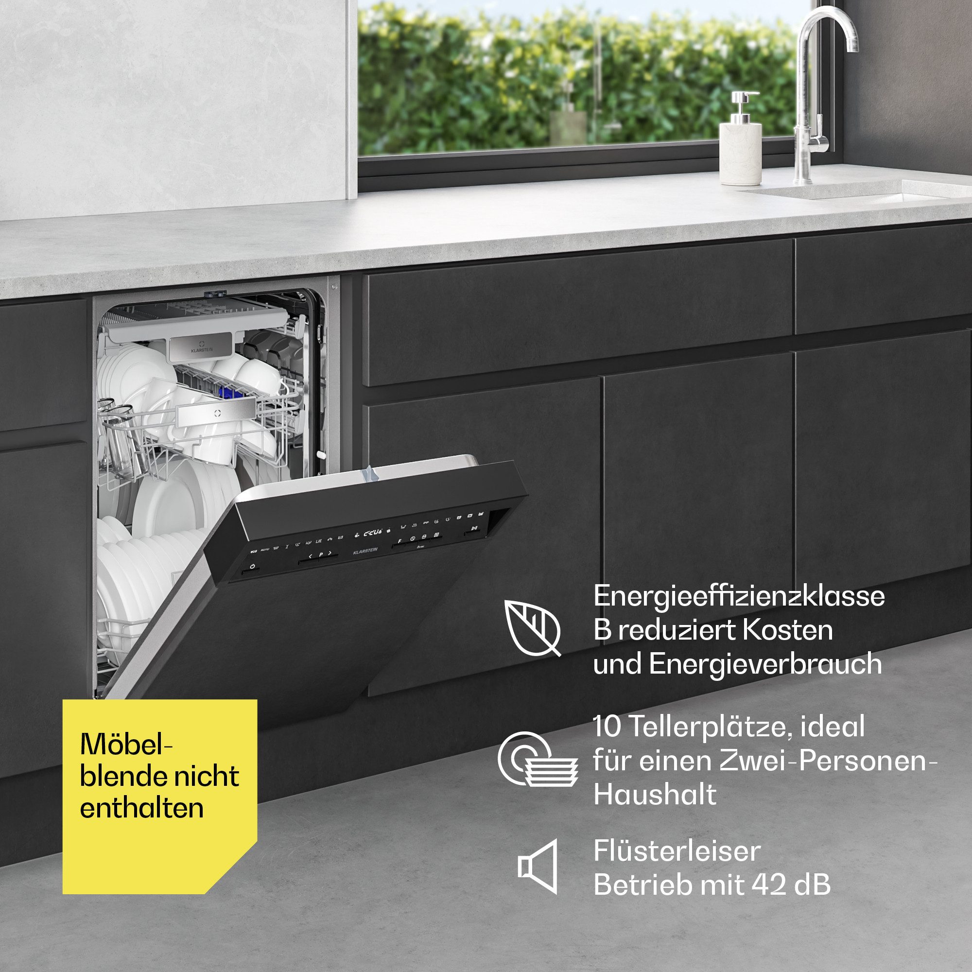Klarstein Standgeschirrspüler Velaire teilintegriert Geschirrspüler 45 cm 9 Programme 42 dB AquaStop 10047460, 9 l, Spülmaschine Geschirrspülmaschine teilintegr – Bild 4 von 5