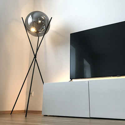 s.luce Stehlampe Glas-Stehlampe Sphere 40cm Schwarz/Rauch