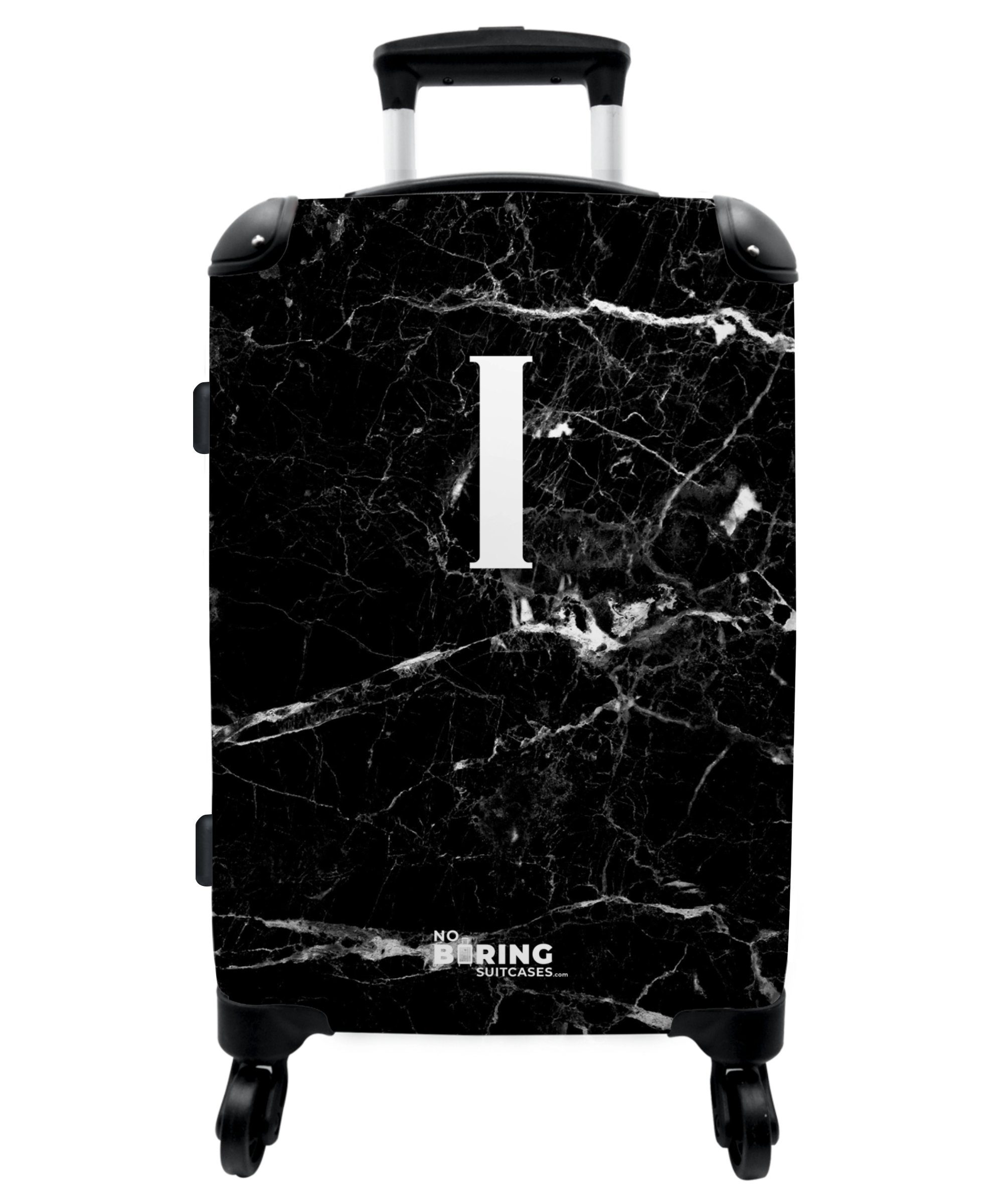 NoBoringSuitcases.com© Koffer 67x43x25cm Marmor - Buchstabe I - Marmoroptik - Schwarz, 4 Rollen, Aufgabegepäck Trolley Rollkoffer Große Reisekoffer mit 4 Rollen -