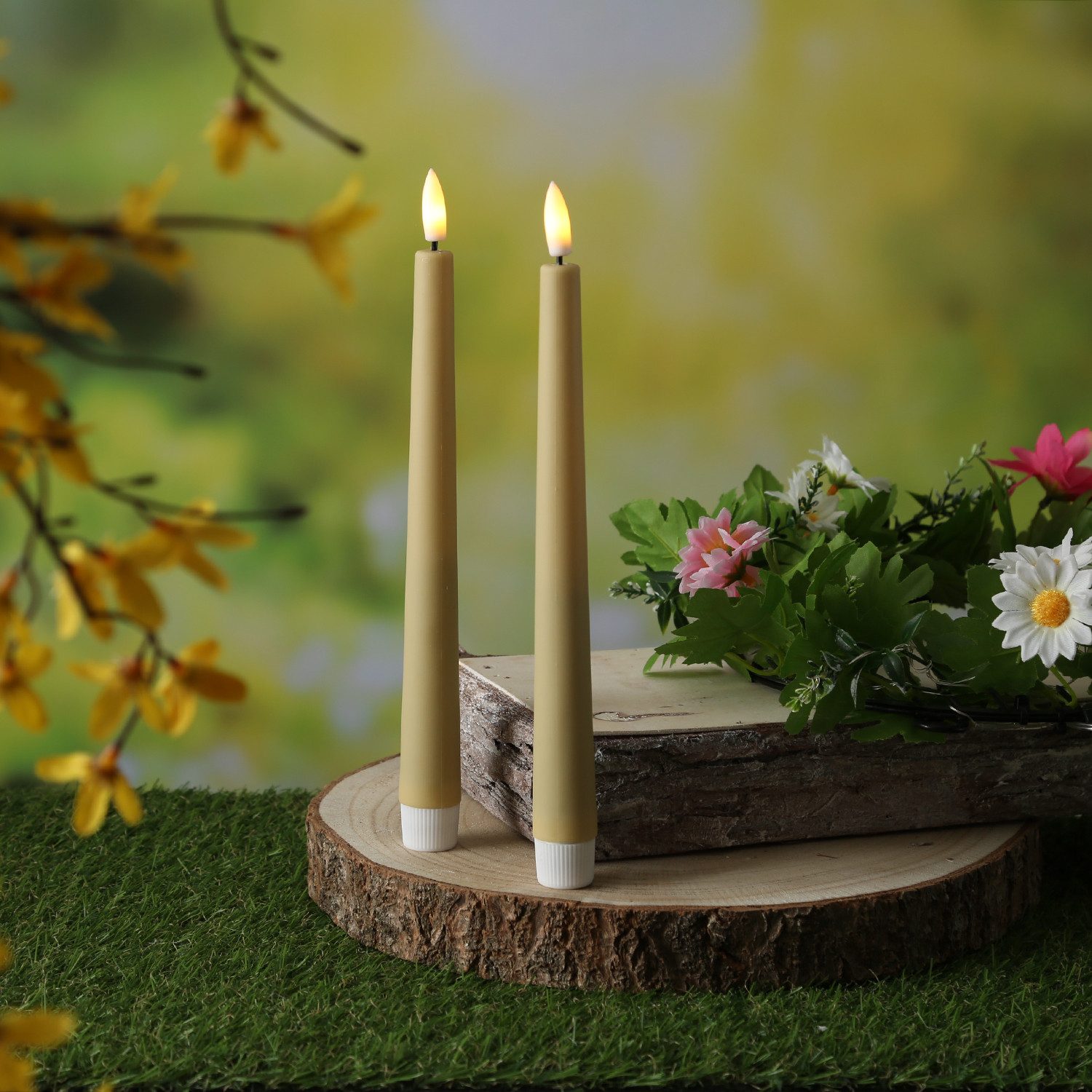 MARELIDA LED-Kerze LED Stabkerzen Outdoor Tafelkerzen Timer H: 25,5cm creme 2er Set, LED Classic, warmweiß (2100K bis 3000K) – Bild 4 von 4
