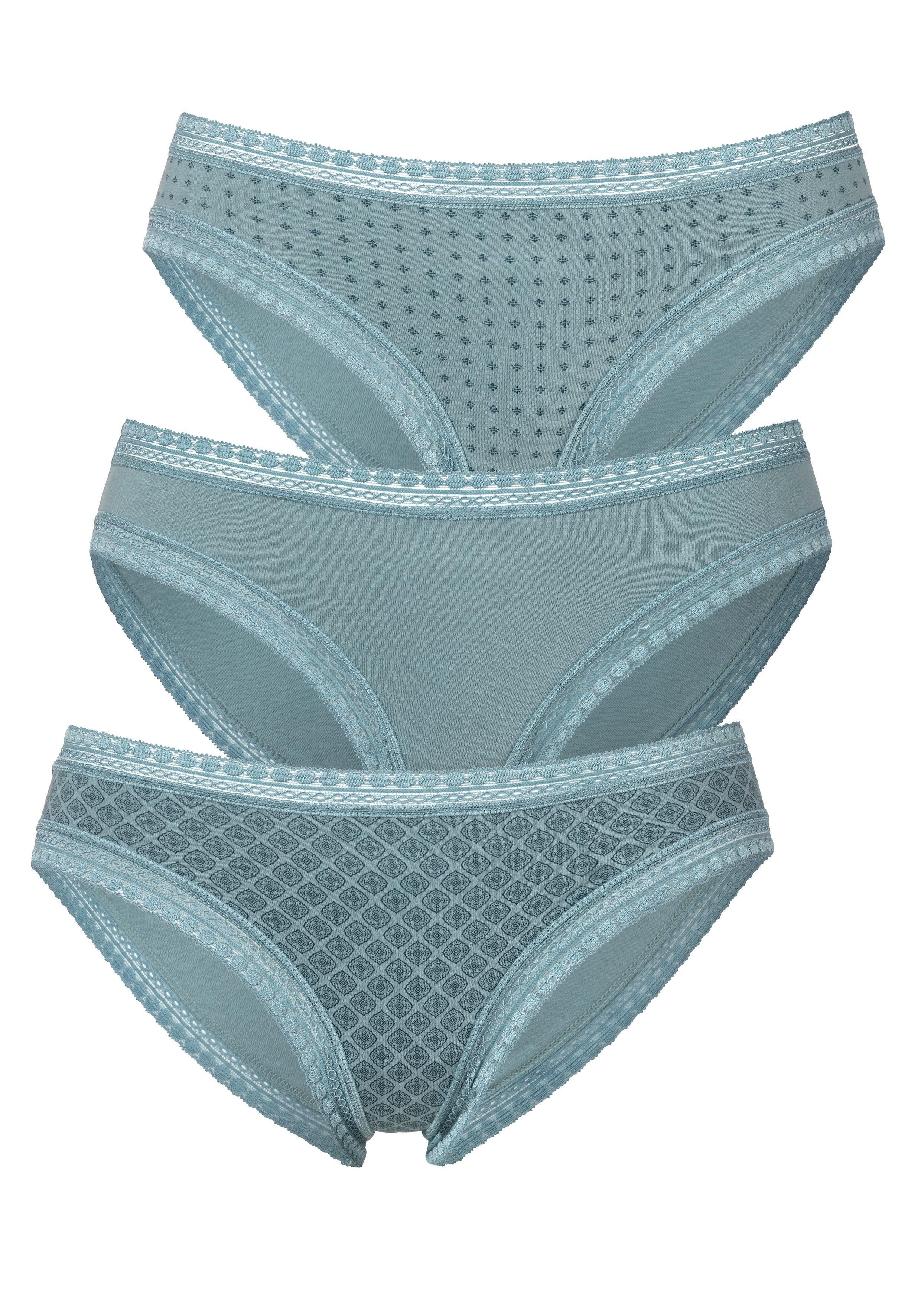 LASCANA Bikinislip (Packung, elastischer weicher Spitze aus mint Baumwolle 3-St) mit