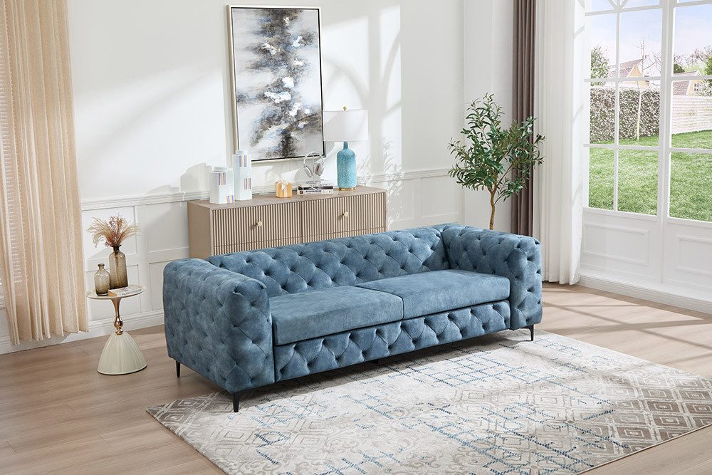 riess-ambiente 3-Sitzer MODERN BAROCK 235cm petrol - Samt, 3-Sitzer, Federkern, Chesterfield, Einzelartikel 1 Teile, Moderner Dreisitzer - ideal f. ein komfortables Wohn- od. Schlafzimmer