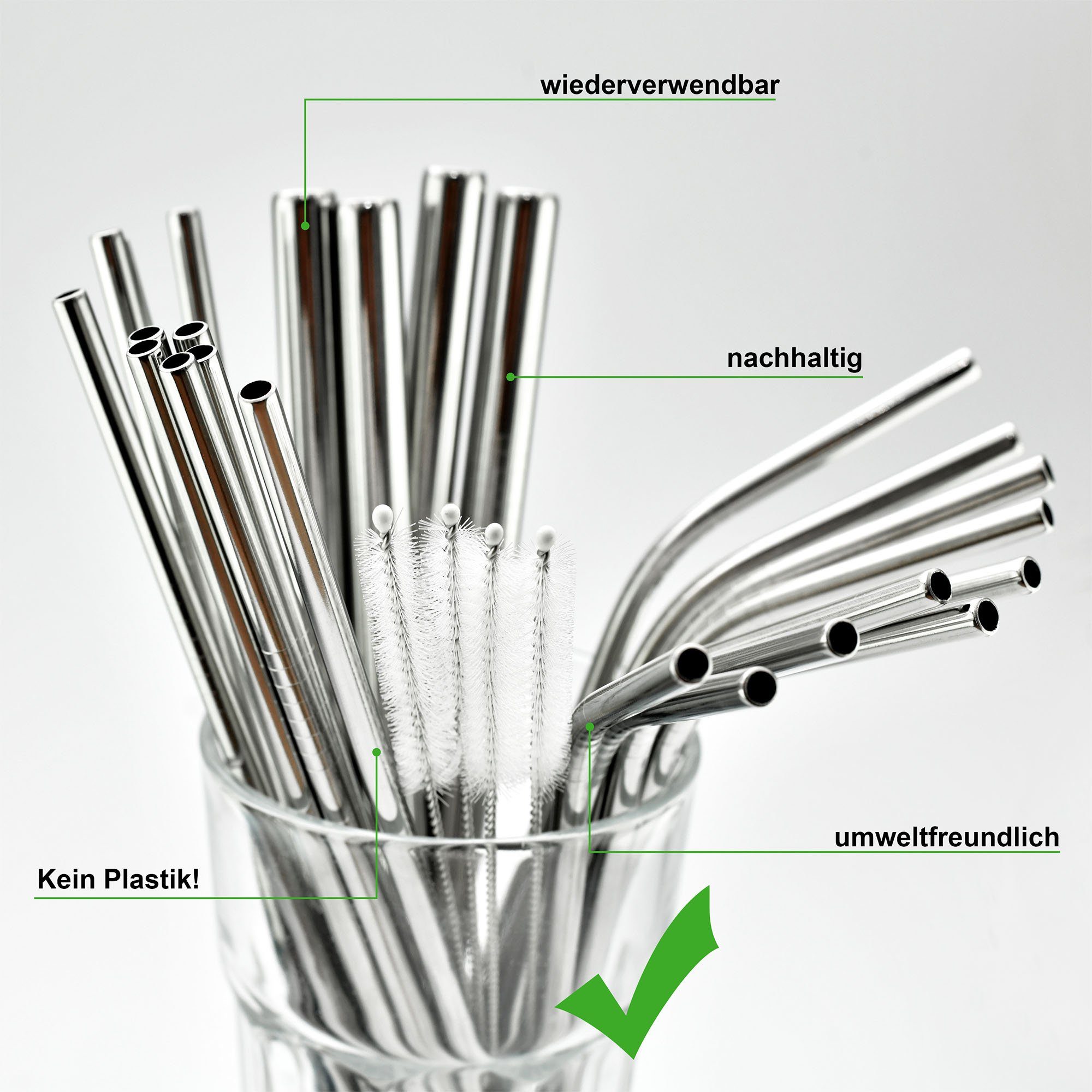 natumo Trinkhalme Edelstahl Strohhalm Set 24 Stück + 4 Bürsten, (26-tlg)