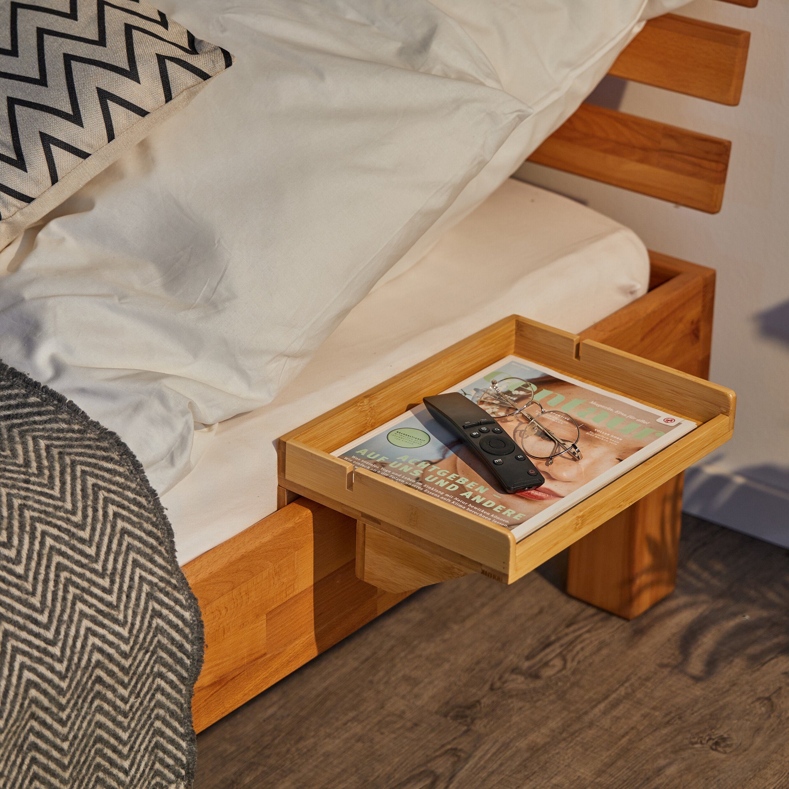 relaxdays Nachtkonsole Klemmbare Bettablage aus Bambus günstig online kaufen